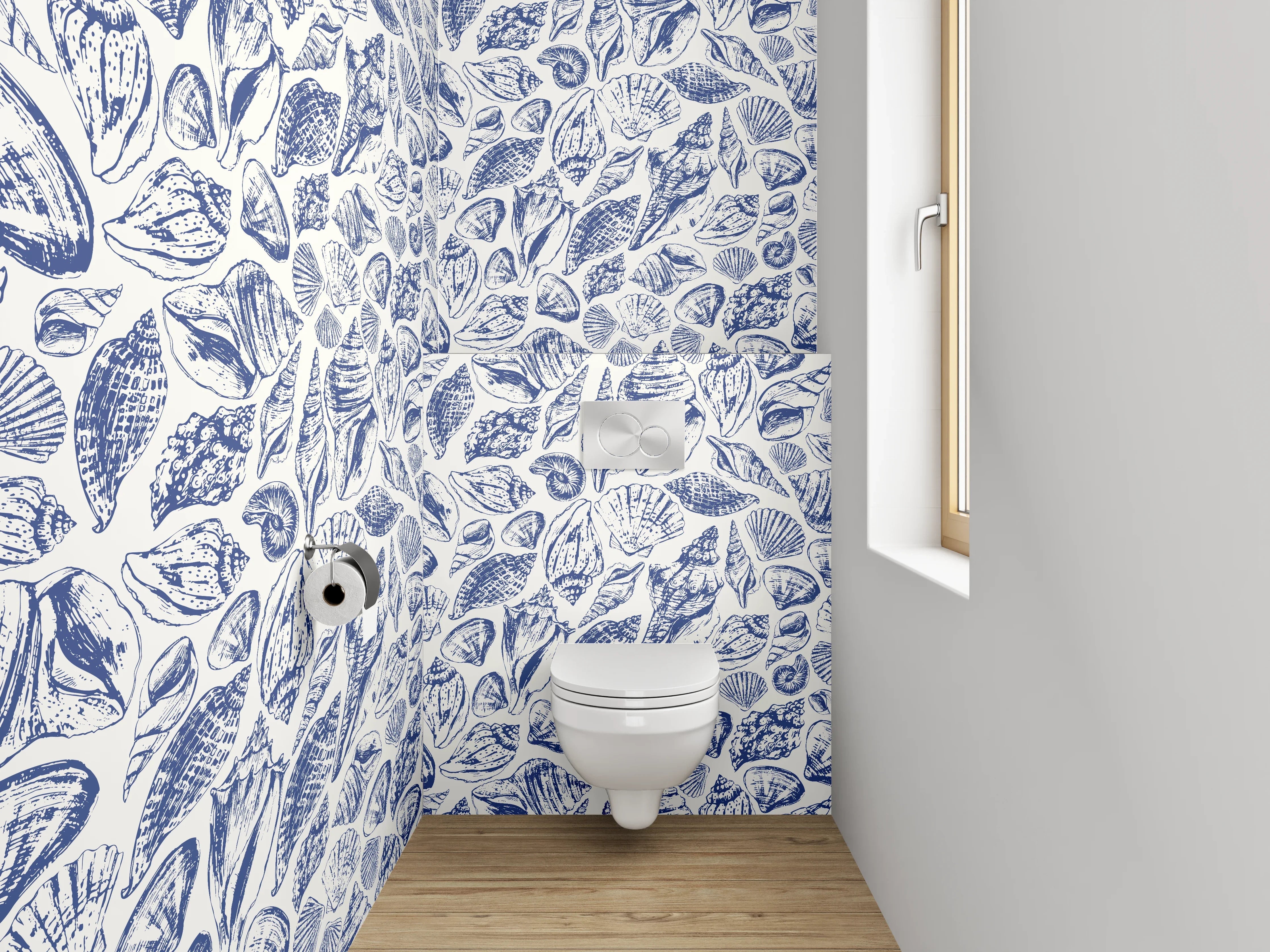 WC-Rückwand - Muscheln und Meerestiere Muster Blau Weiß