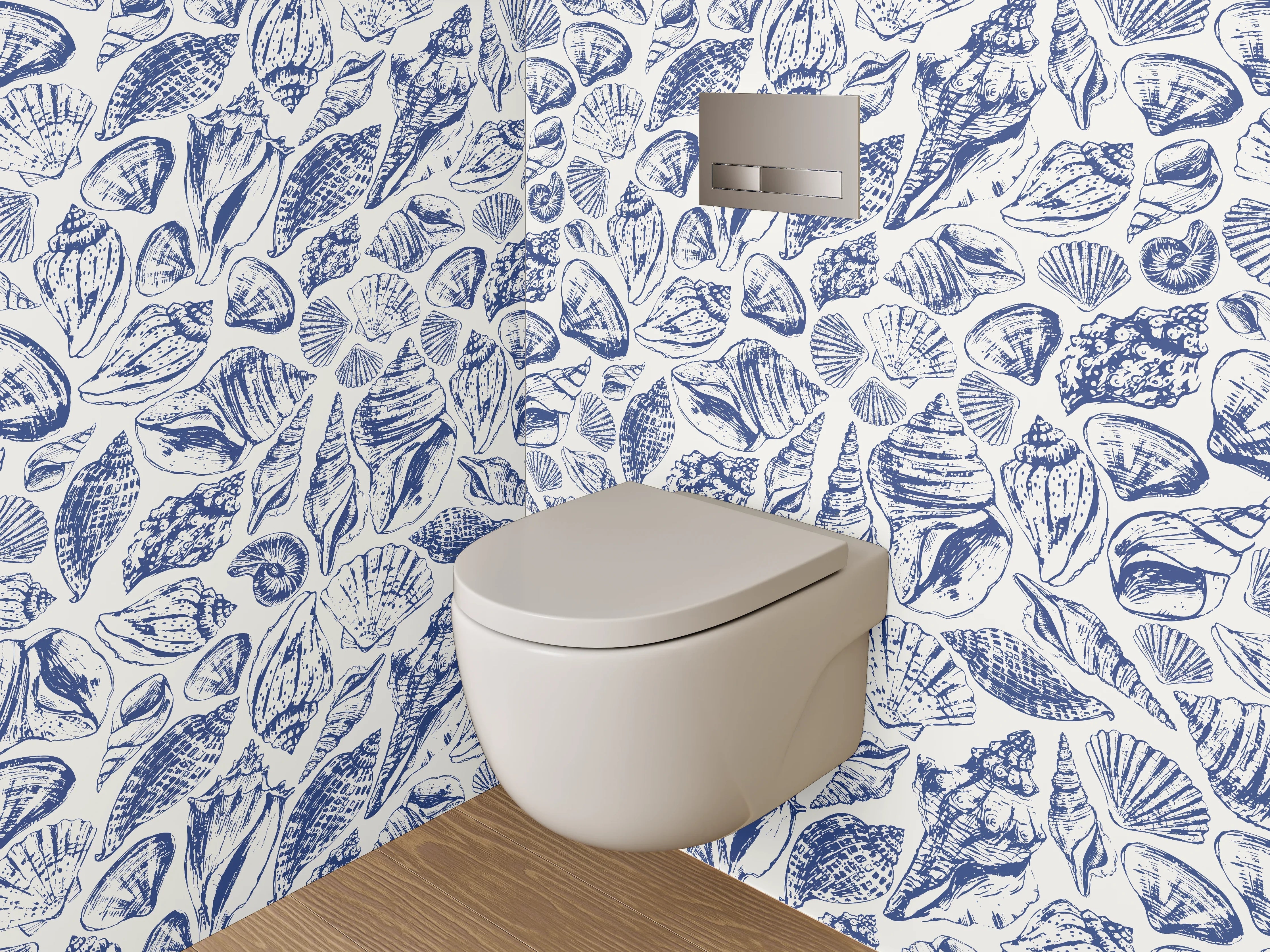 WC-Rückwand - Muscheln und Meerestiere Muster Blau Weiß
