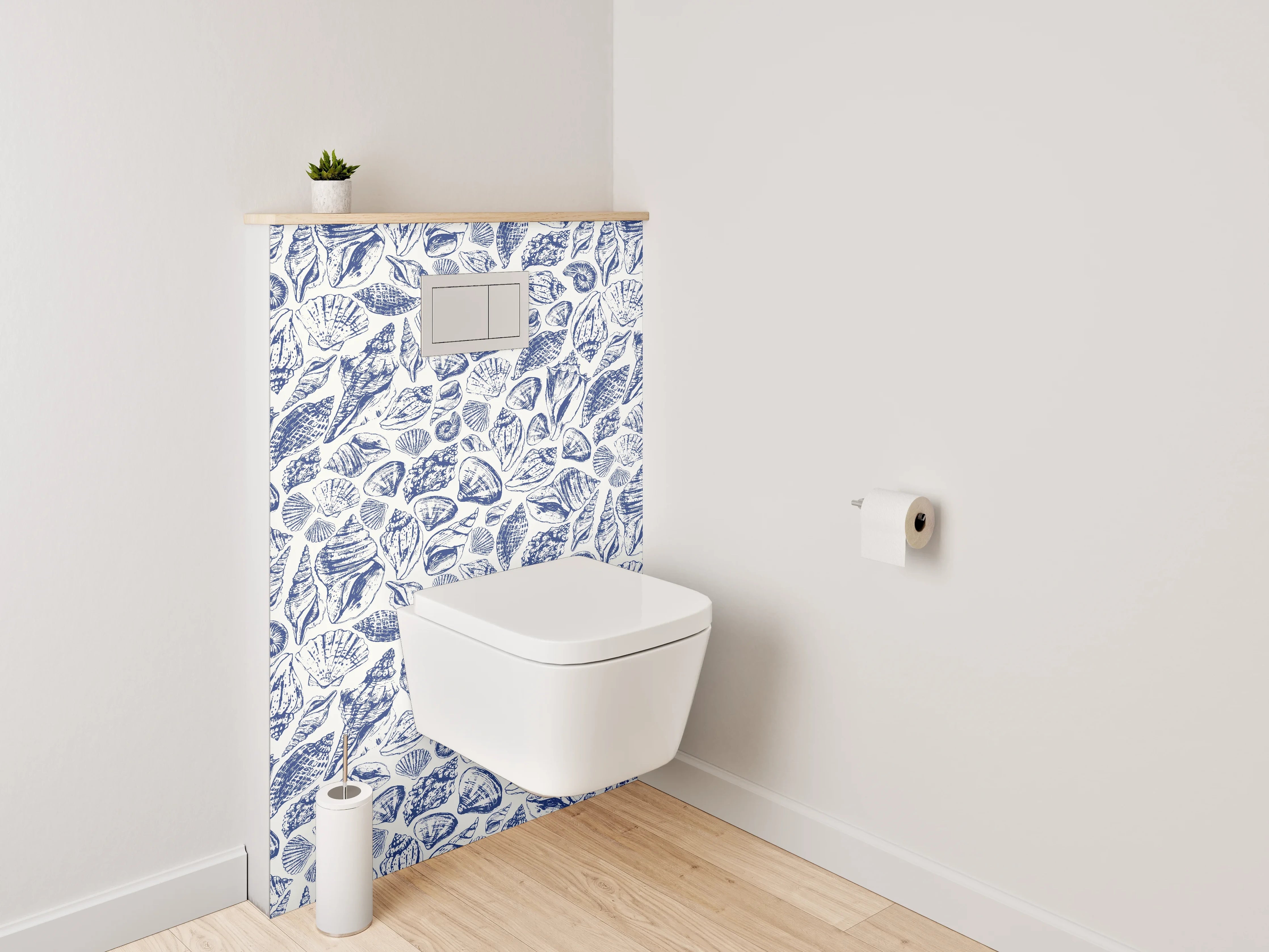 WC-Rückwand - Muscheln und Meerestiere Muster Blau Weiß
