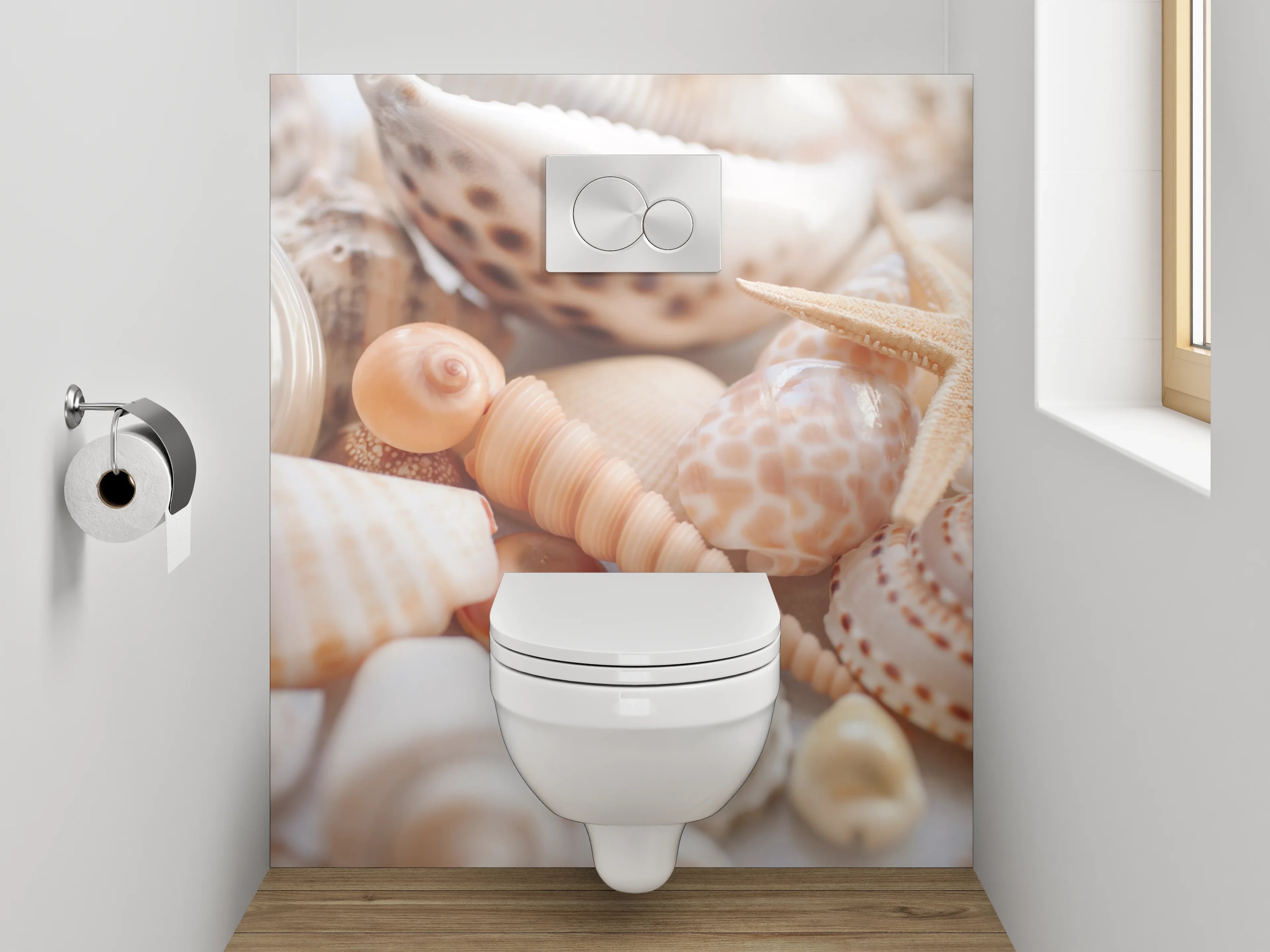 WC-Rückwand - Muscheln und Seesterne am Strand