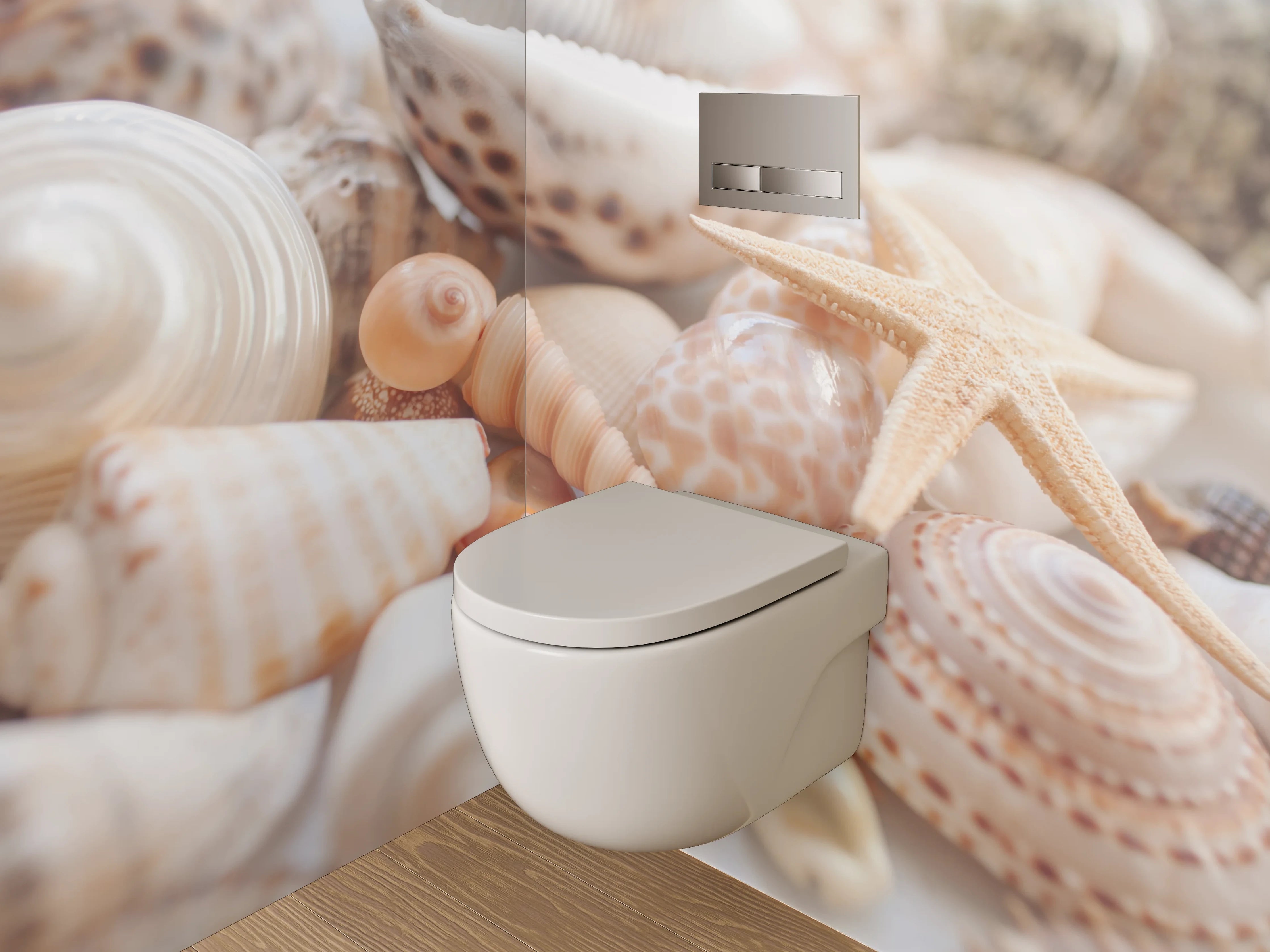 WC-Rückwand - Muscheln und Seesterne am Strand