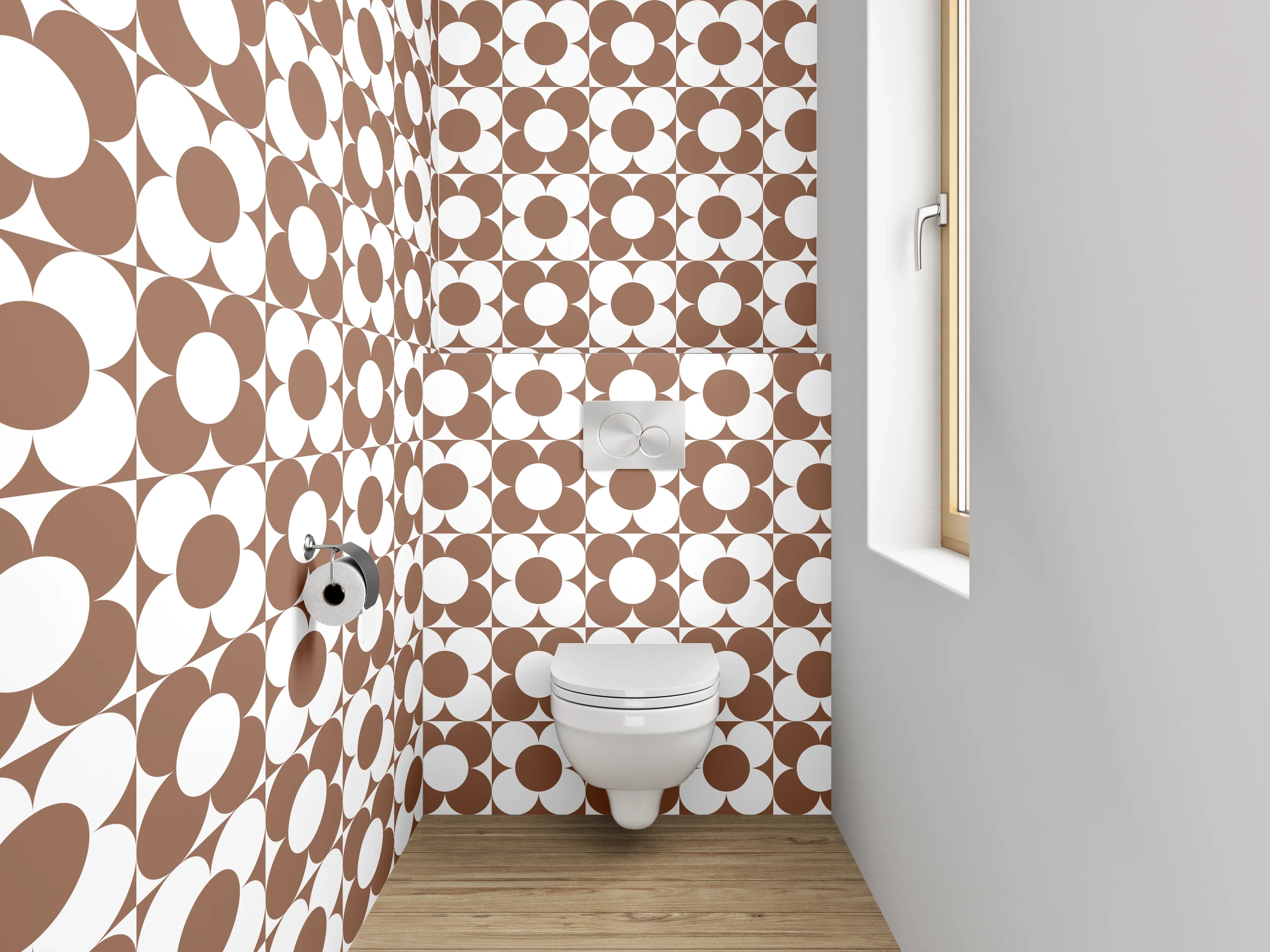 WC-Rückwand - Muster aus braunen und weißen Steinen