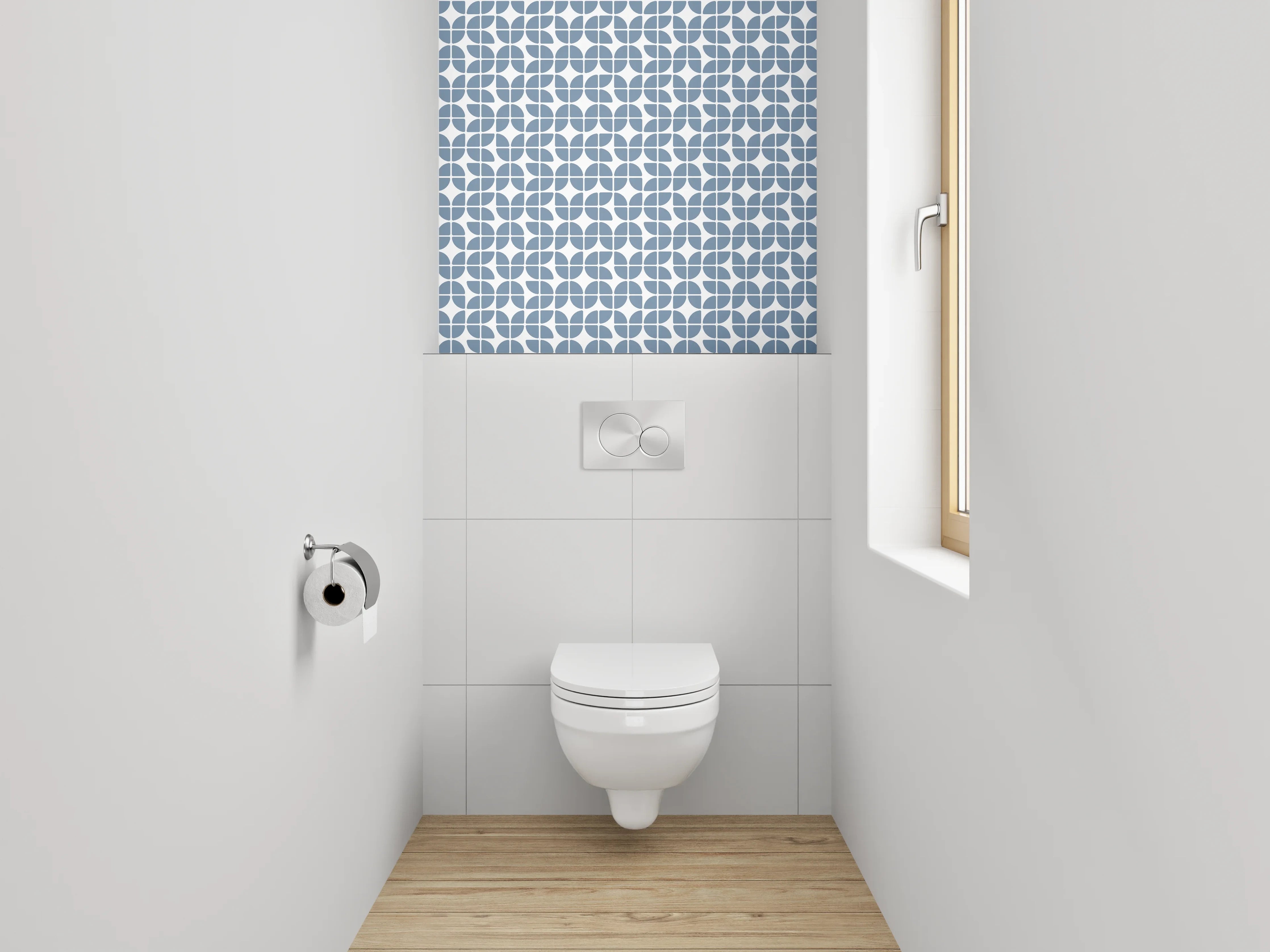 WC-Rückwand - Musterndes Fliesen-Design in Blau und Grau