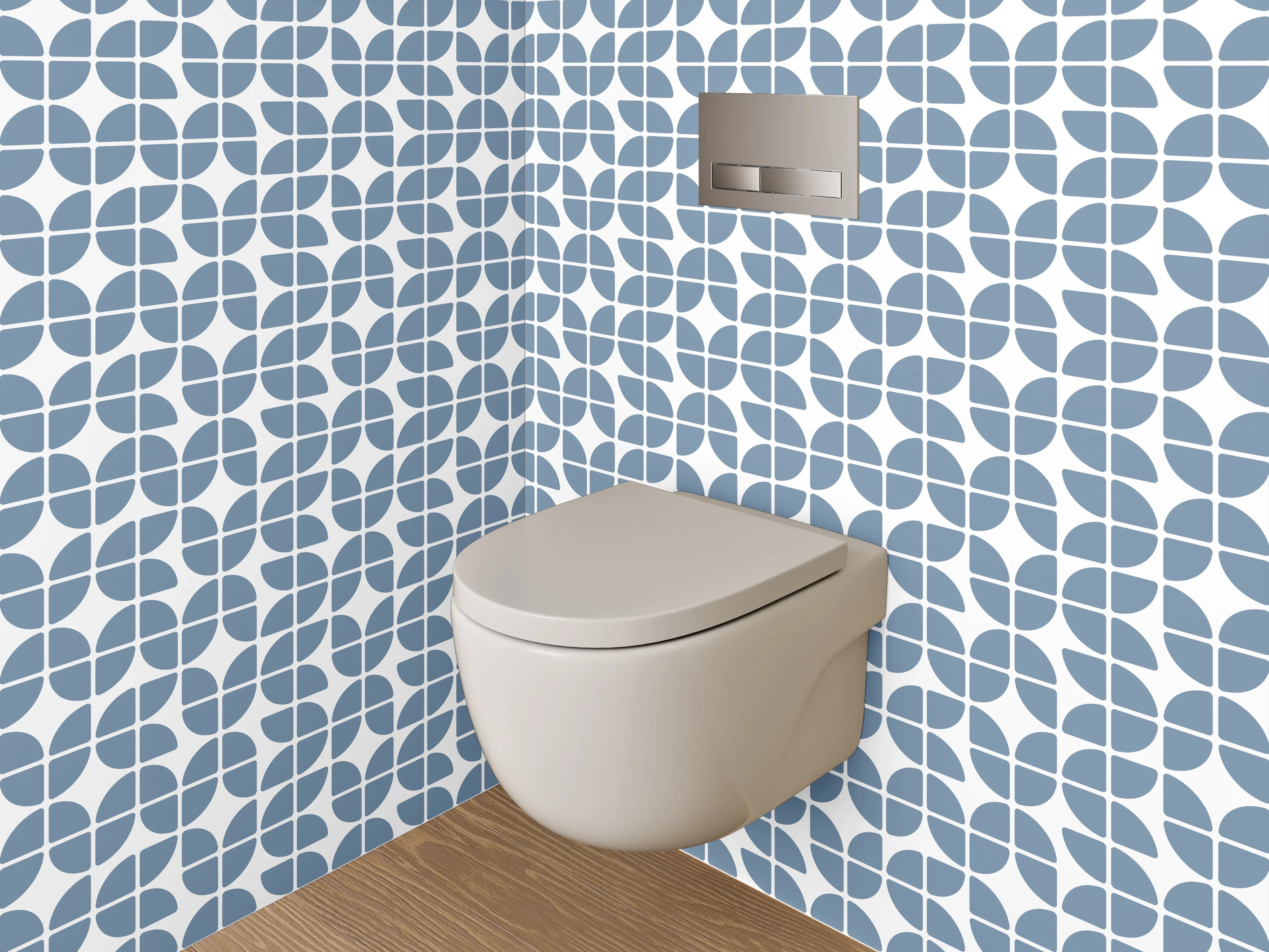 WC-Rückwand - Musterndes Fliesen-Design in Blau und Grau