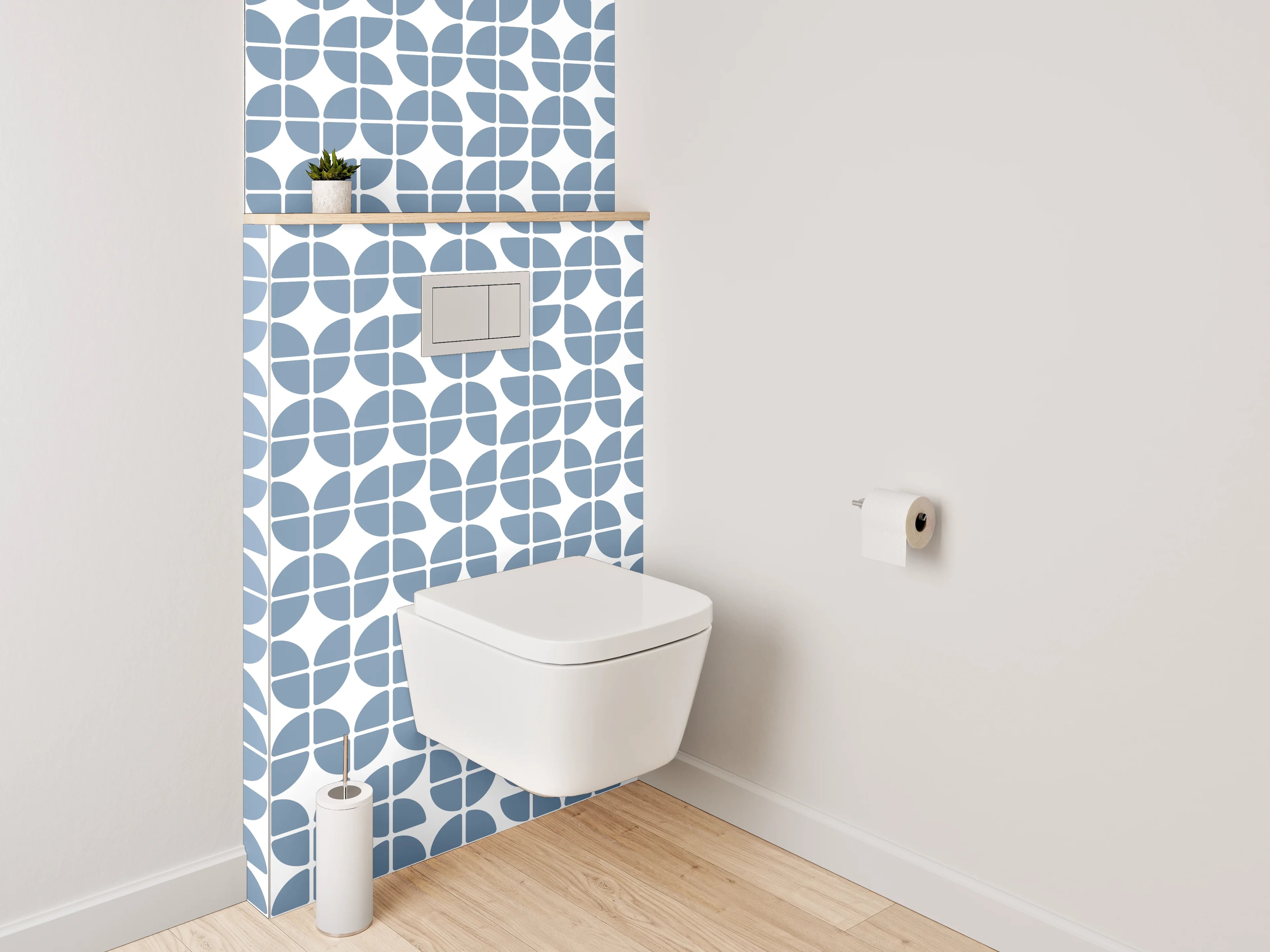 WC-Rückwand - Musterndes Fliesen-Design in Blau und Grau