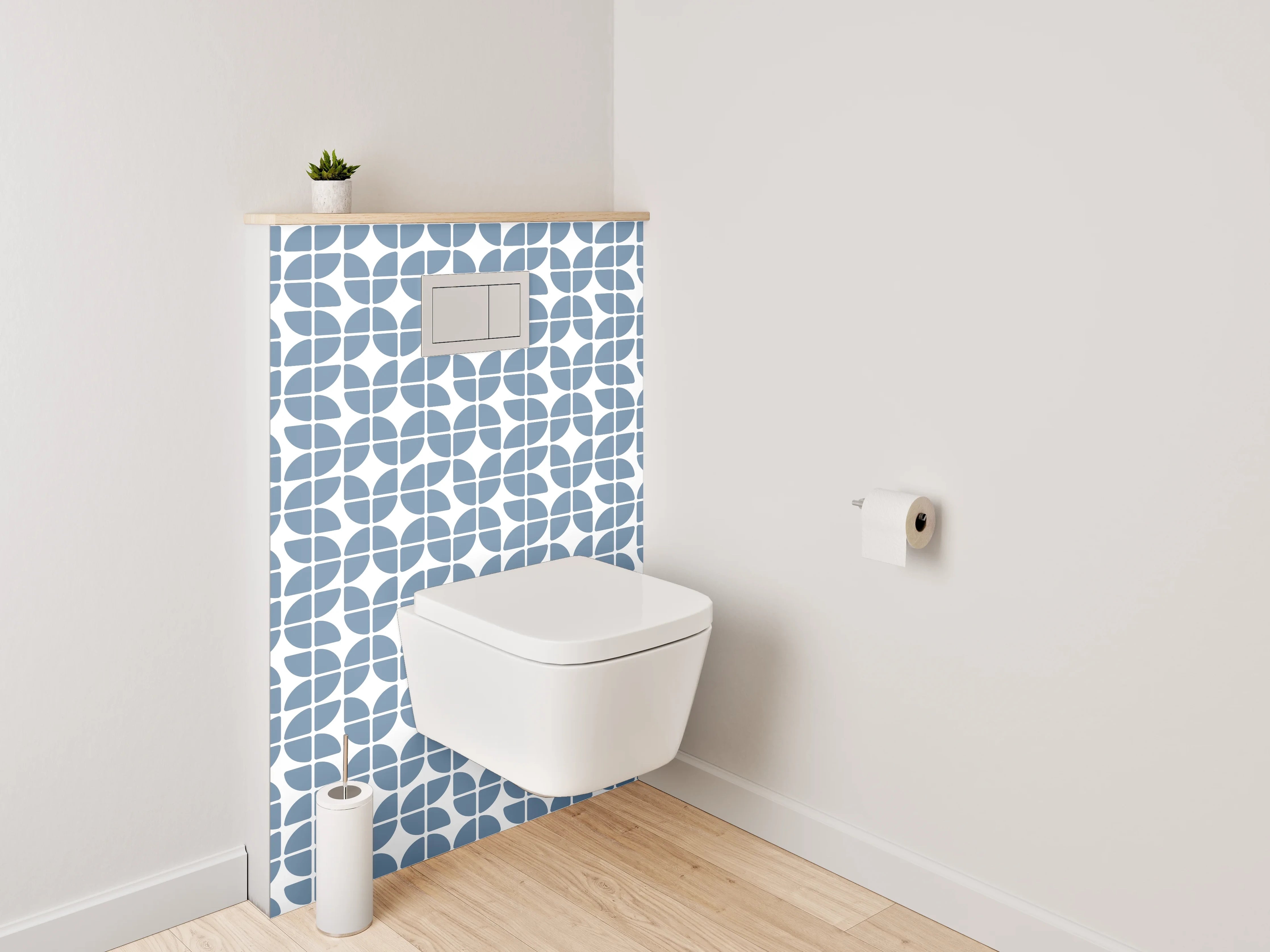 WC-Rückwand - Musterndes Fliesen-Design in Blau und Grau