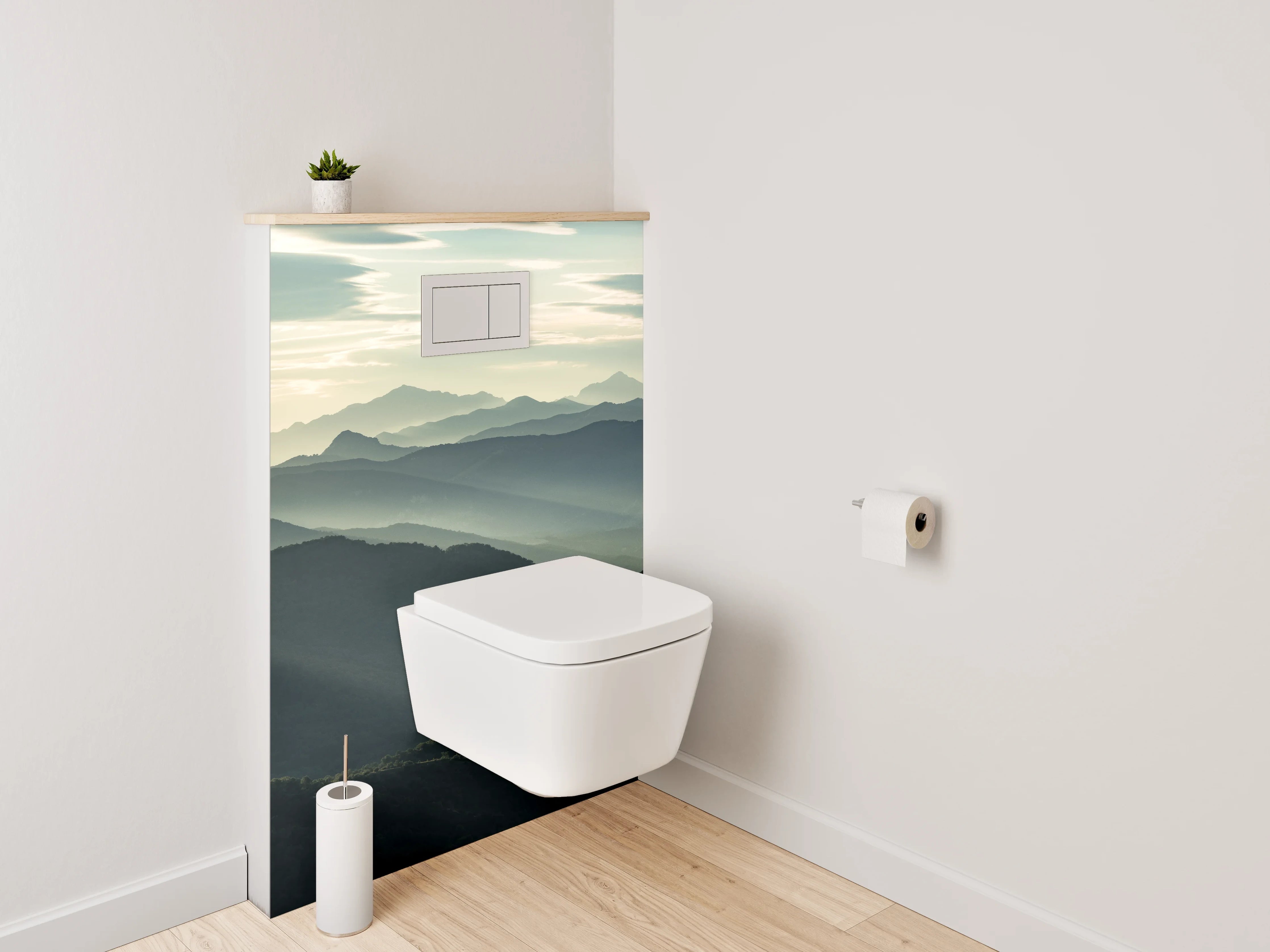 WC-Rückwand - Mystische Berge im Morgengrauen