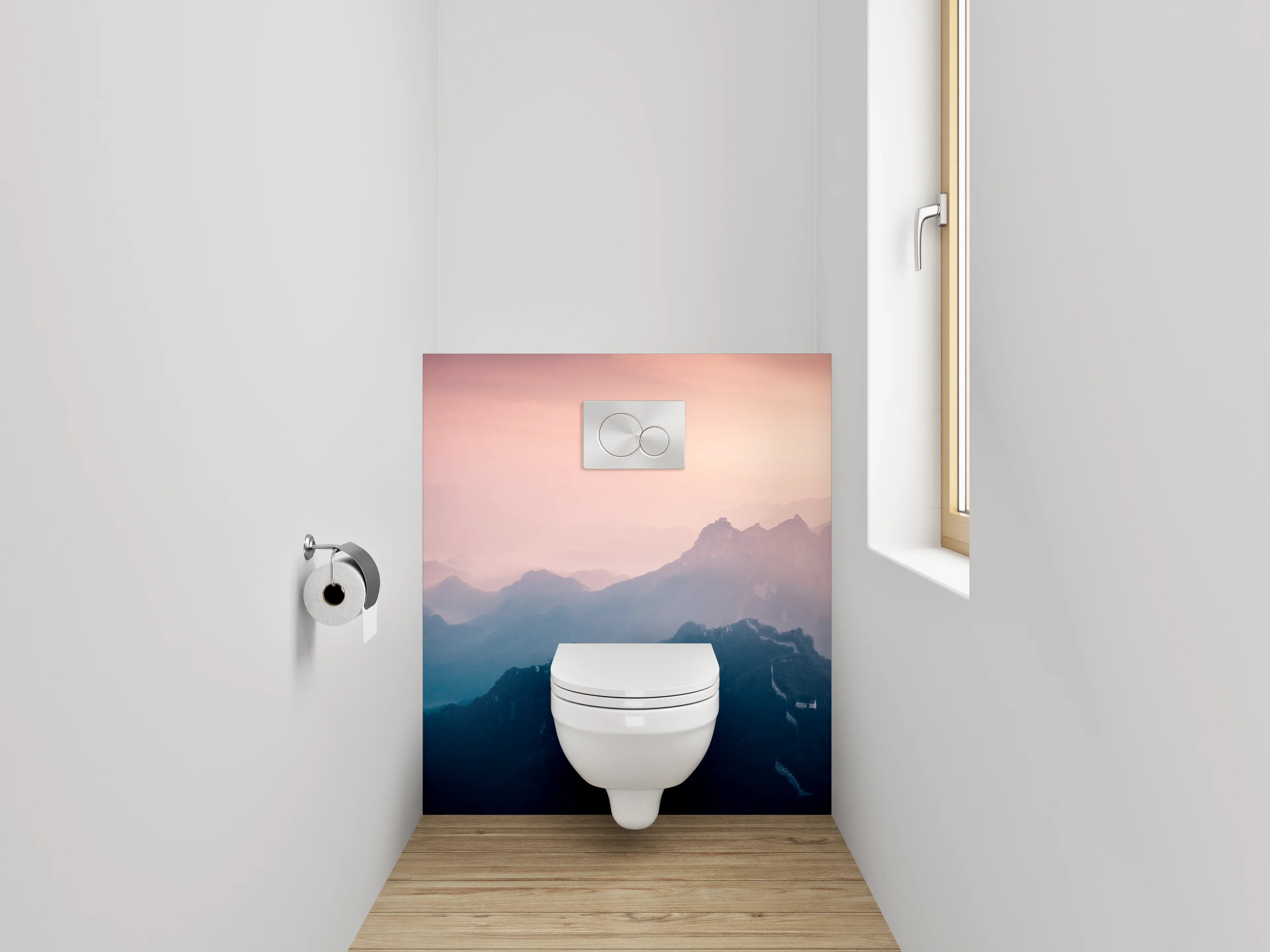 WC-Rückwand - Mystische Berge im sanften Morgenlicht