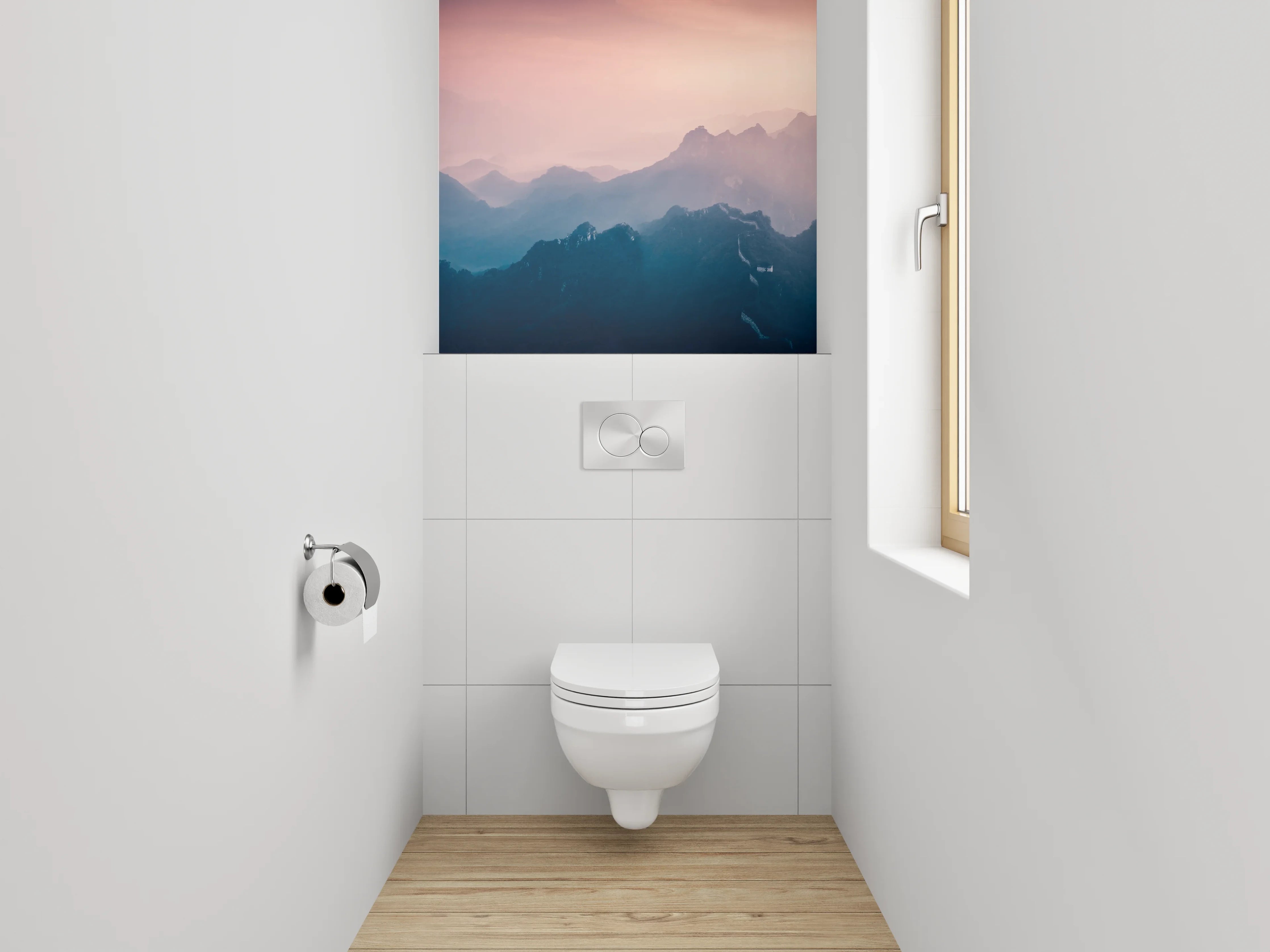 WC-Rückwand - Mystische Berge im sanften Morgenlicht