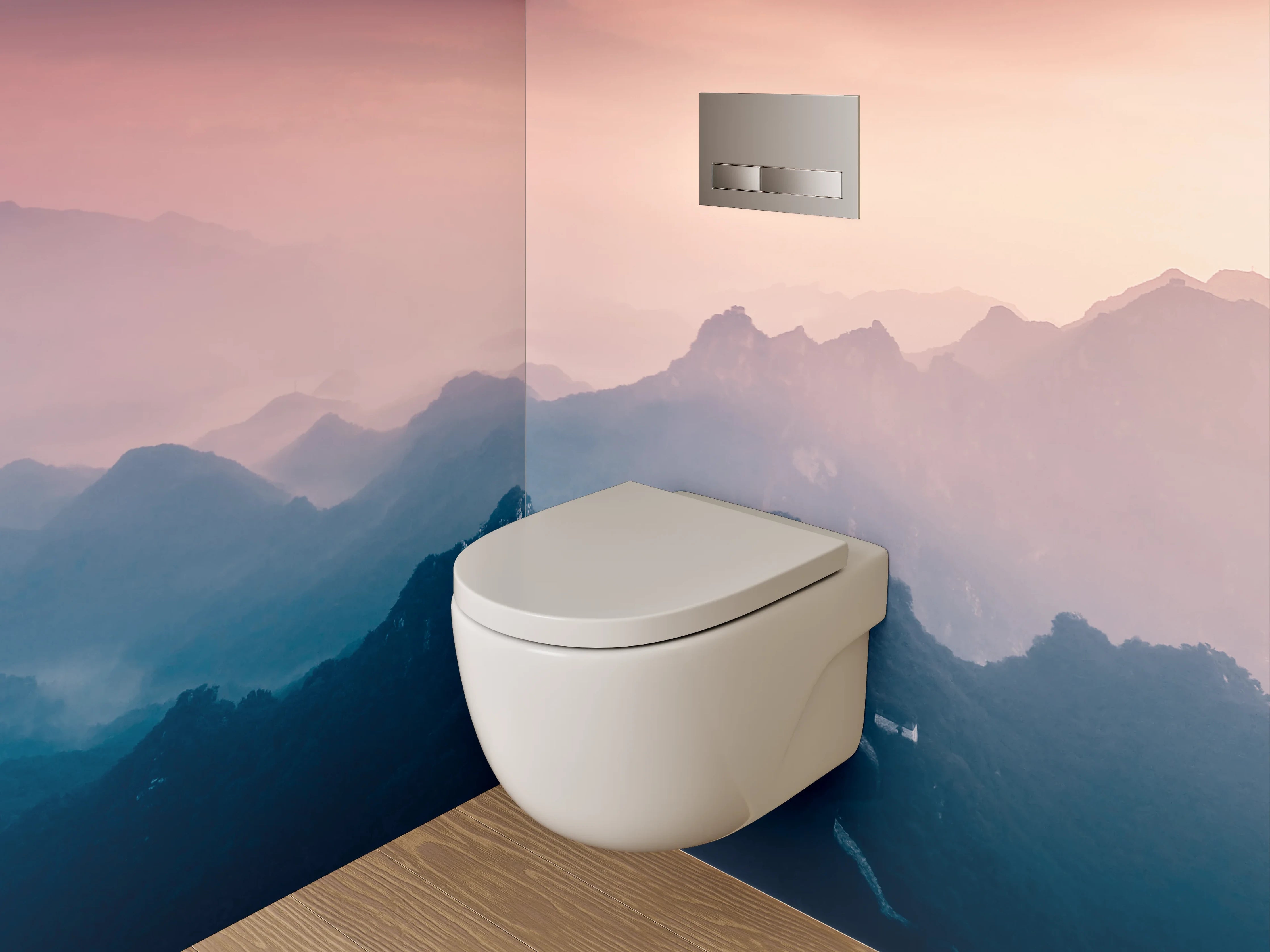 WC-Rückwand - Mystische Berge im sanften Morgenlicht