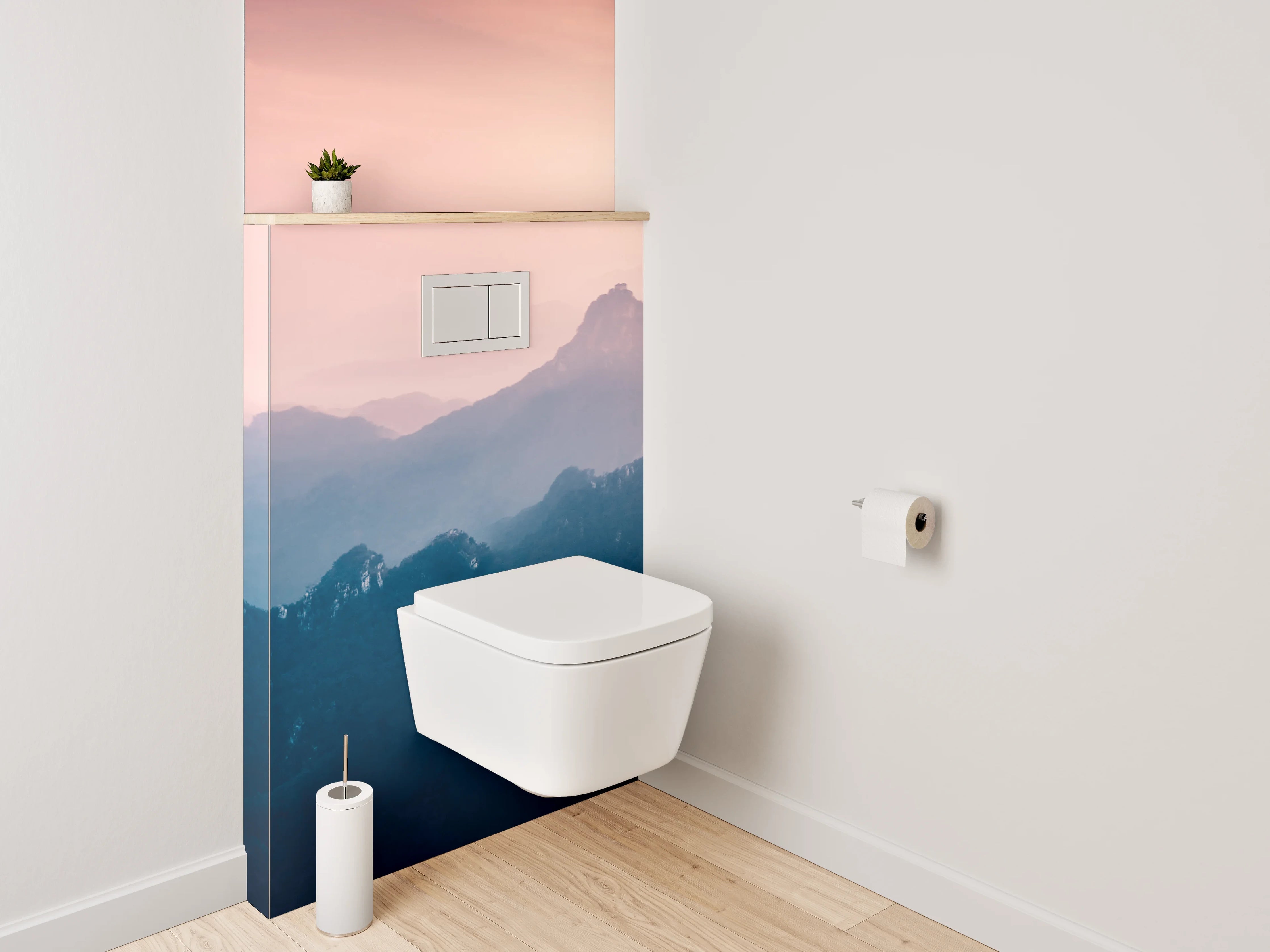 WC-Rückwand - Mystische Berge im sanften Morgenlicht