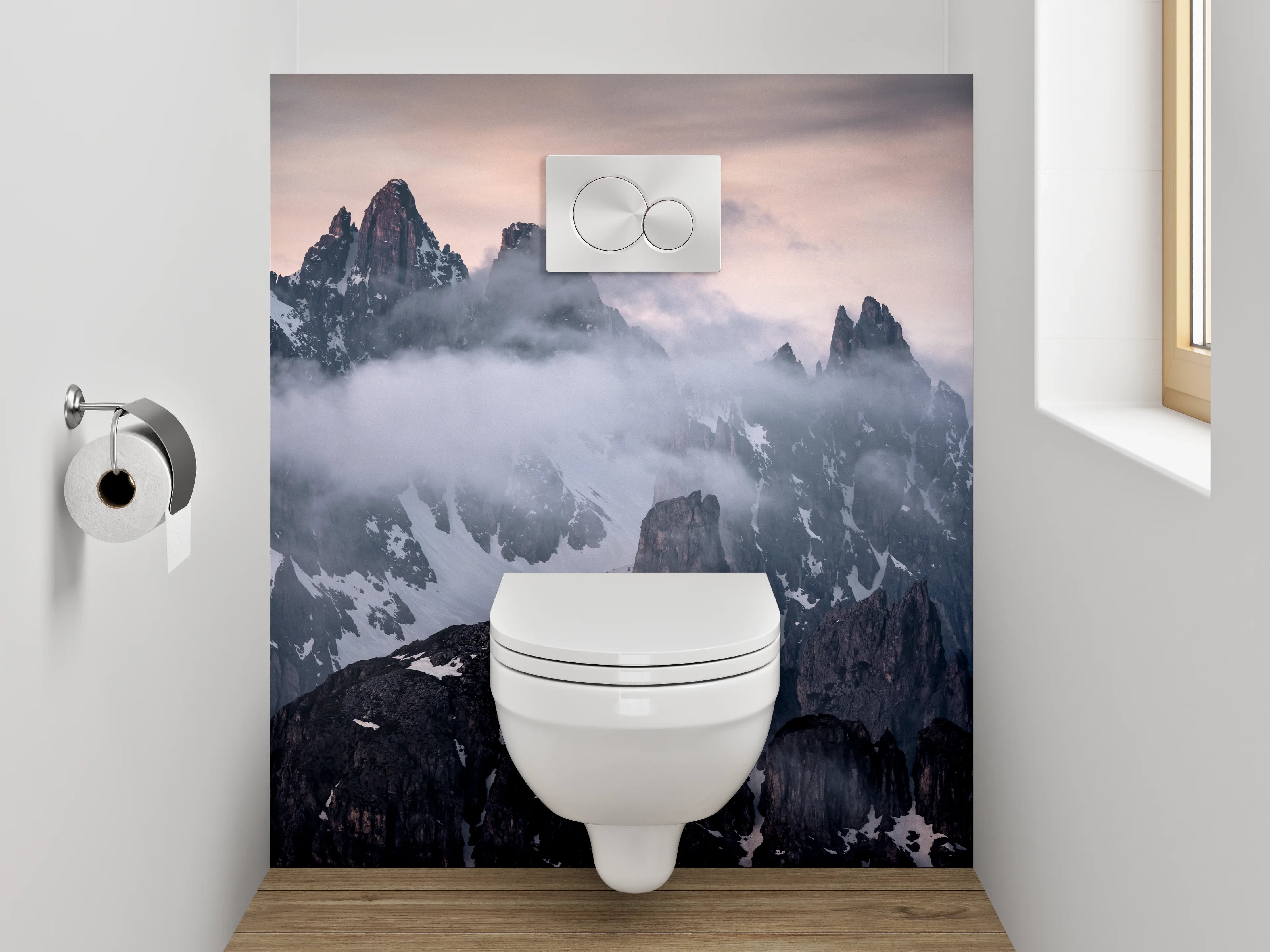 WC-Rückwand - Mystische Berglandschaft bei Nebel