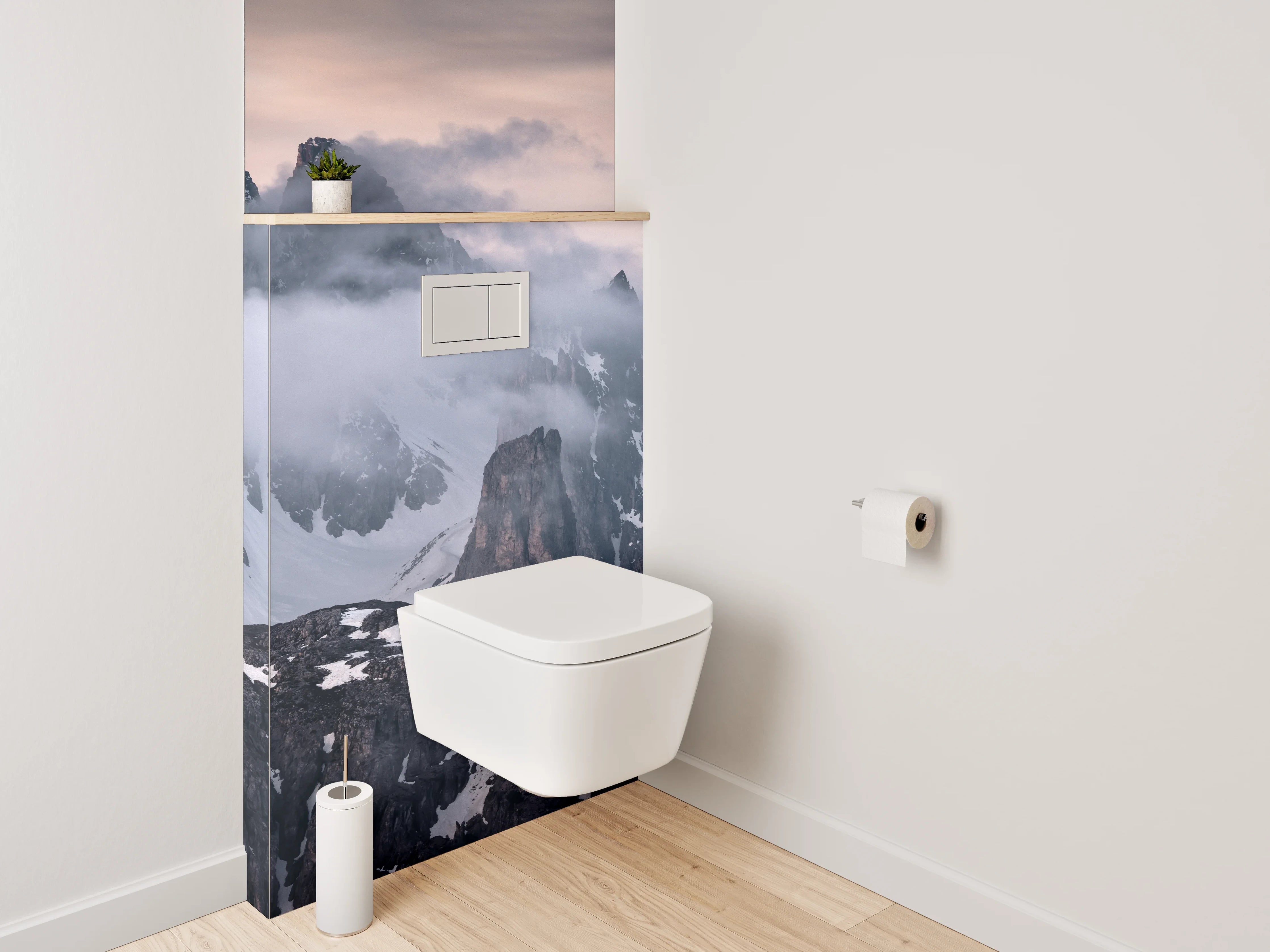 WC-Rückwand - Mystische Berglandschaft bei Nebel