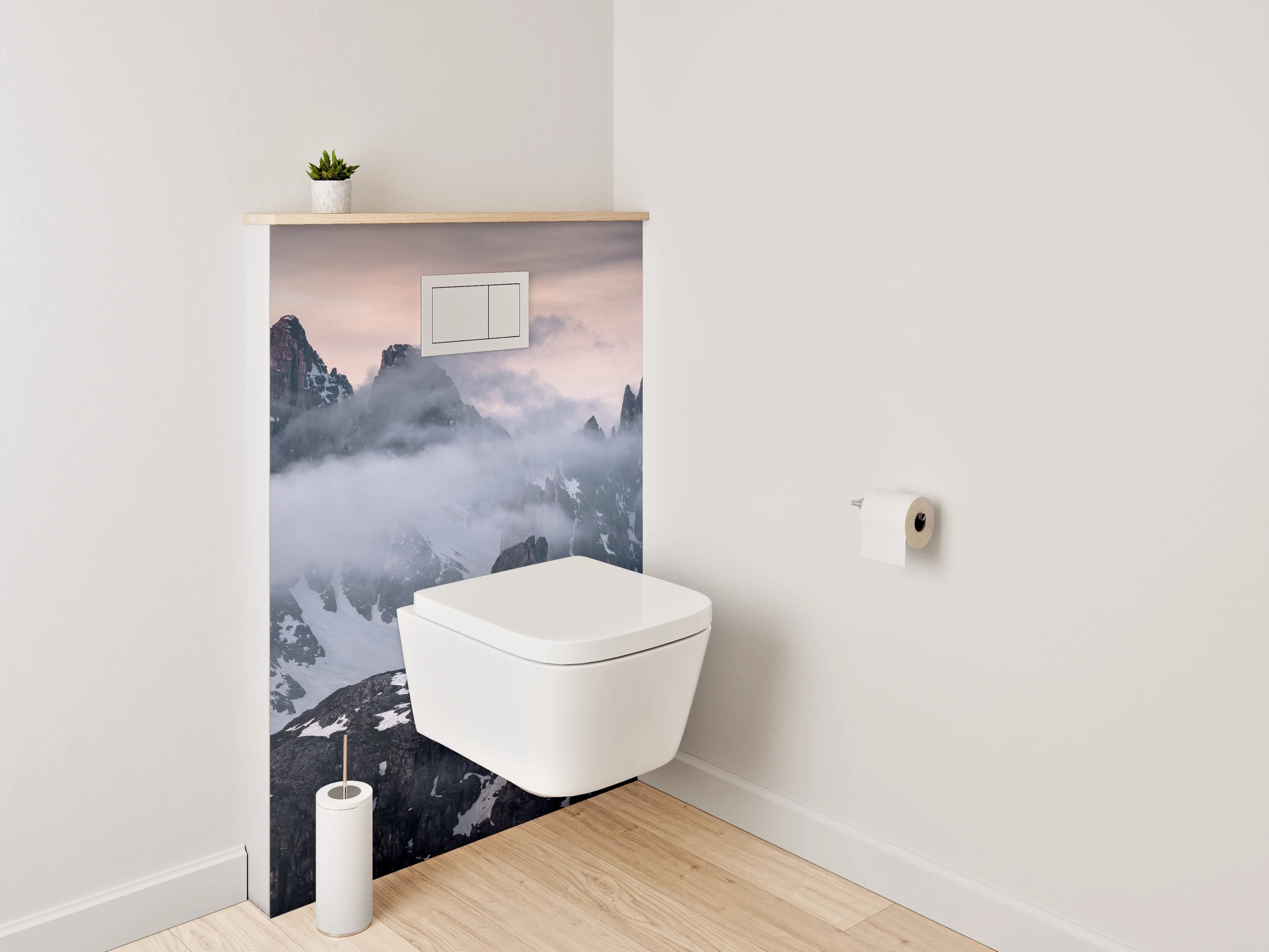 WC-Rückwand - Mystische Berglandschaft bei Nebel