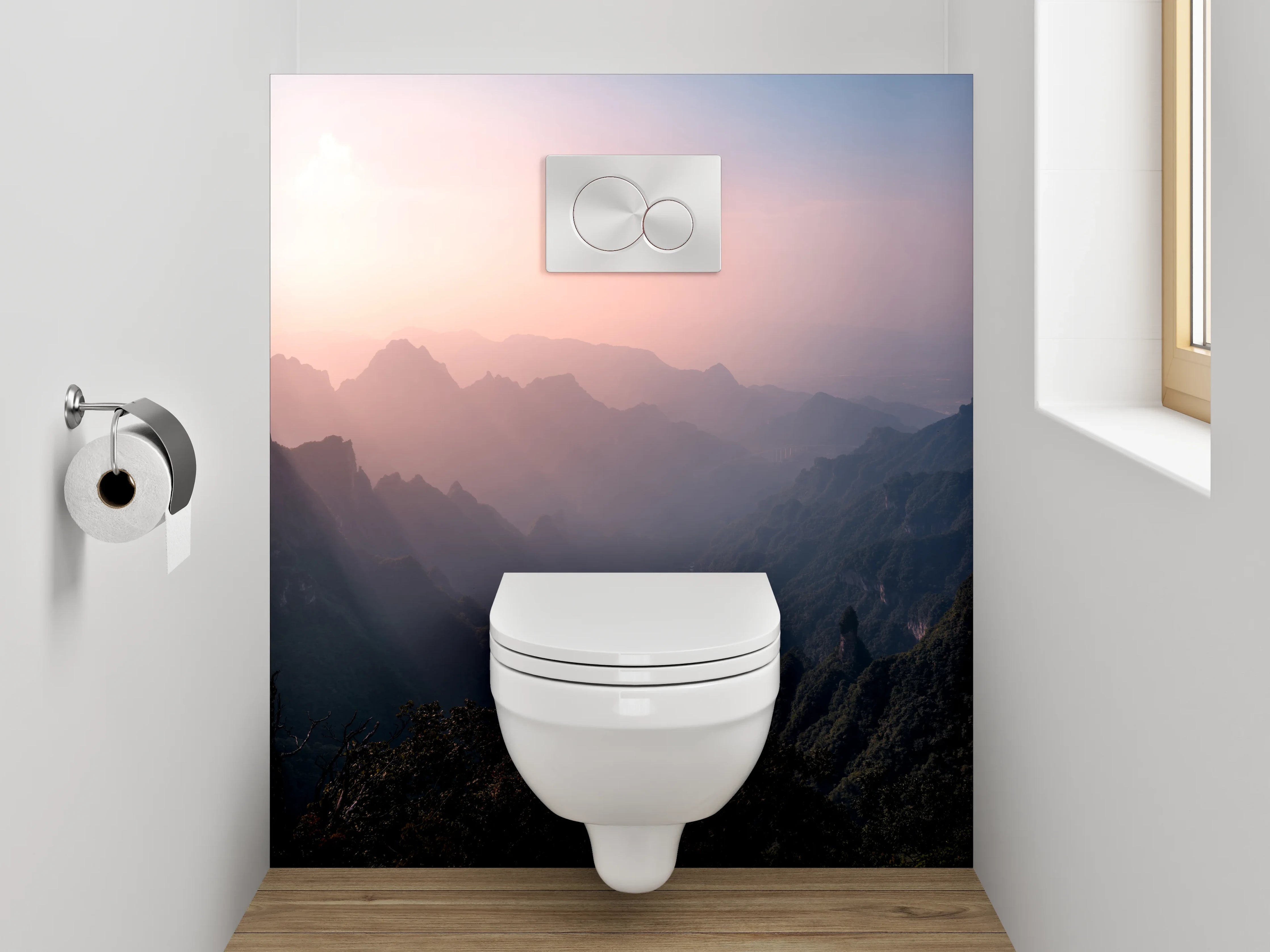 WC-Rückwand - Mystische Berglandschaft im Abendlicht