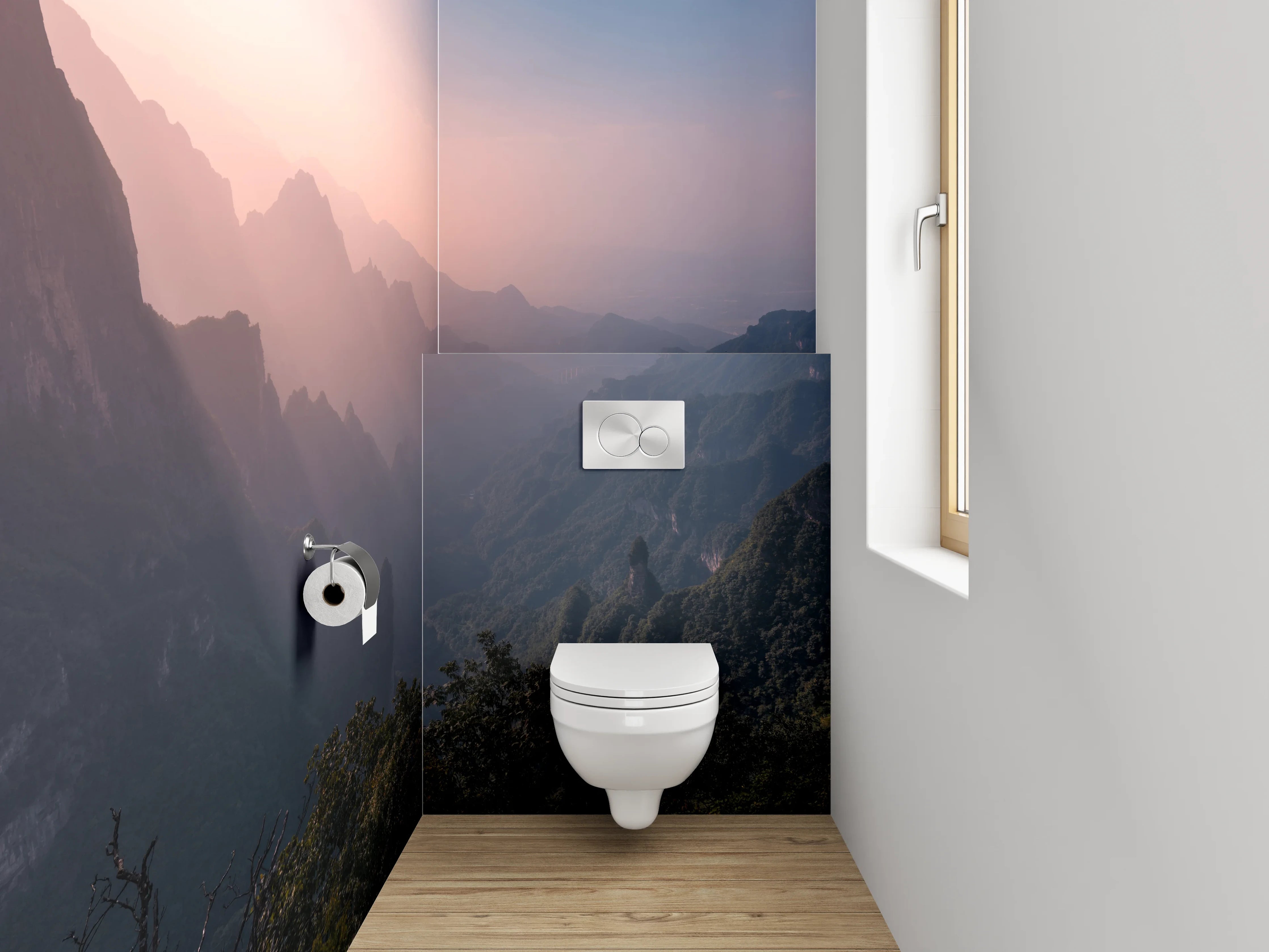 WC-Rückwand - Mystische Berglandschaft im Abendlicht