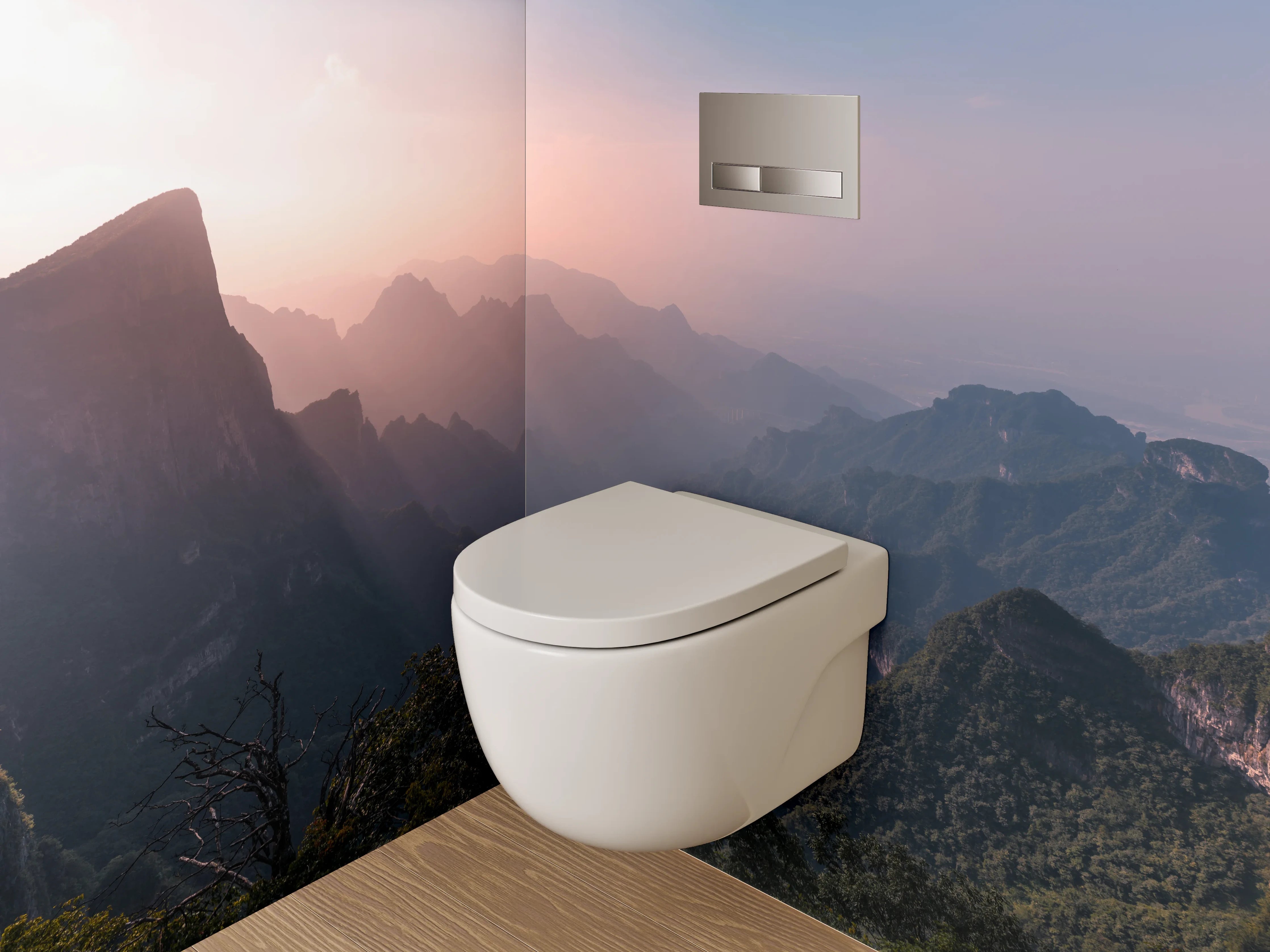 WC-Rückwand - Mystische Berglandschaft im Abendlicht