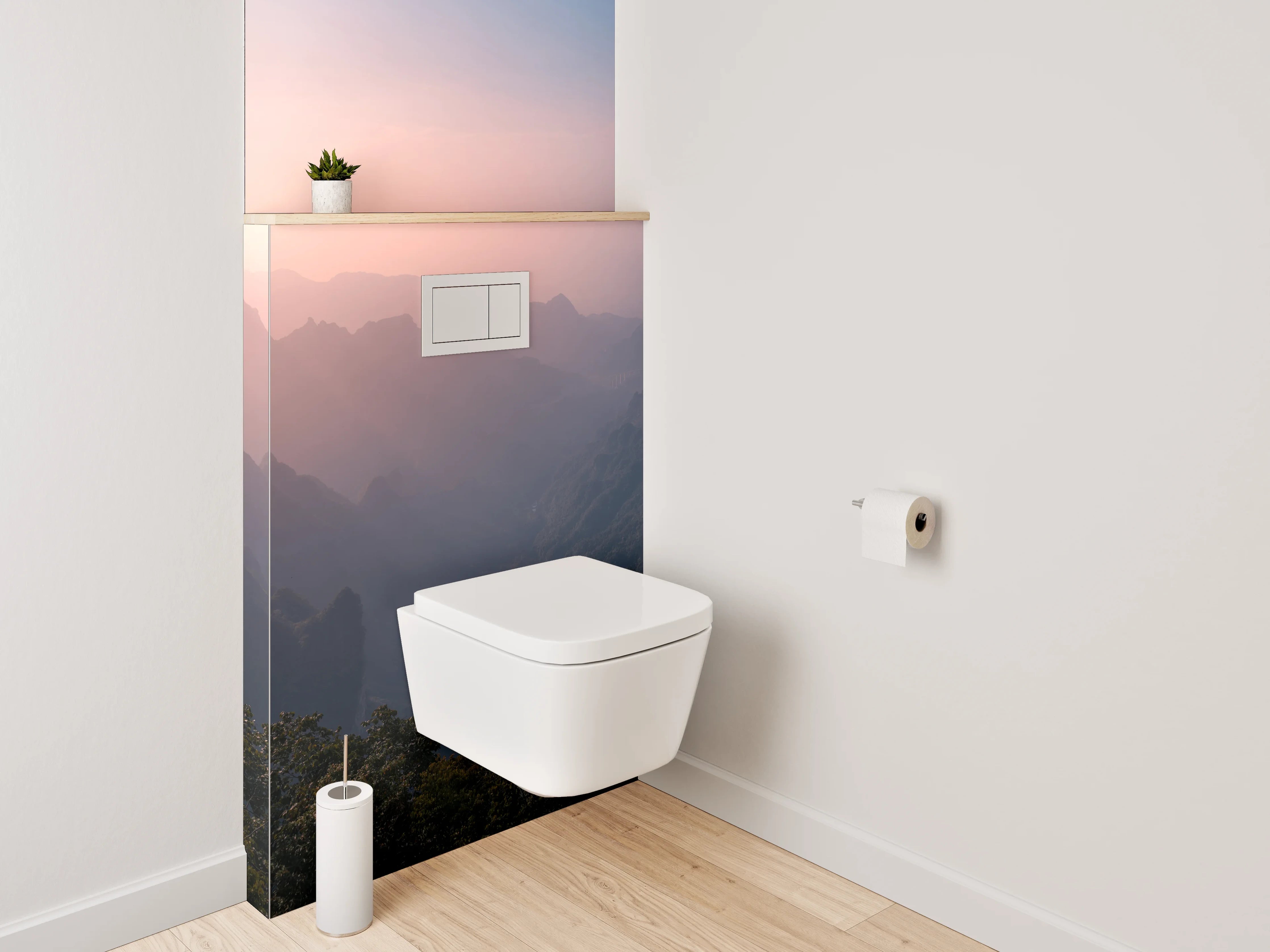 WC-Rückwand - Mystische Berglandschaft im Abendlicht