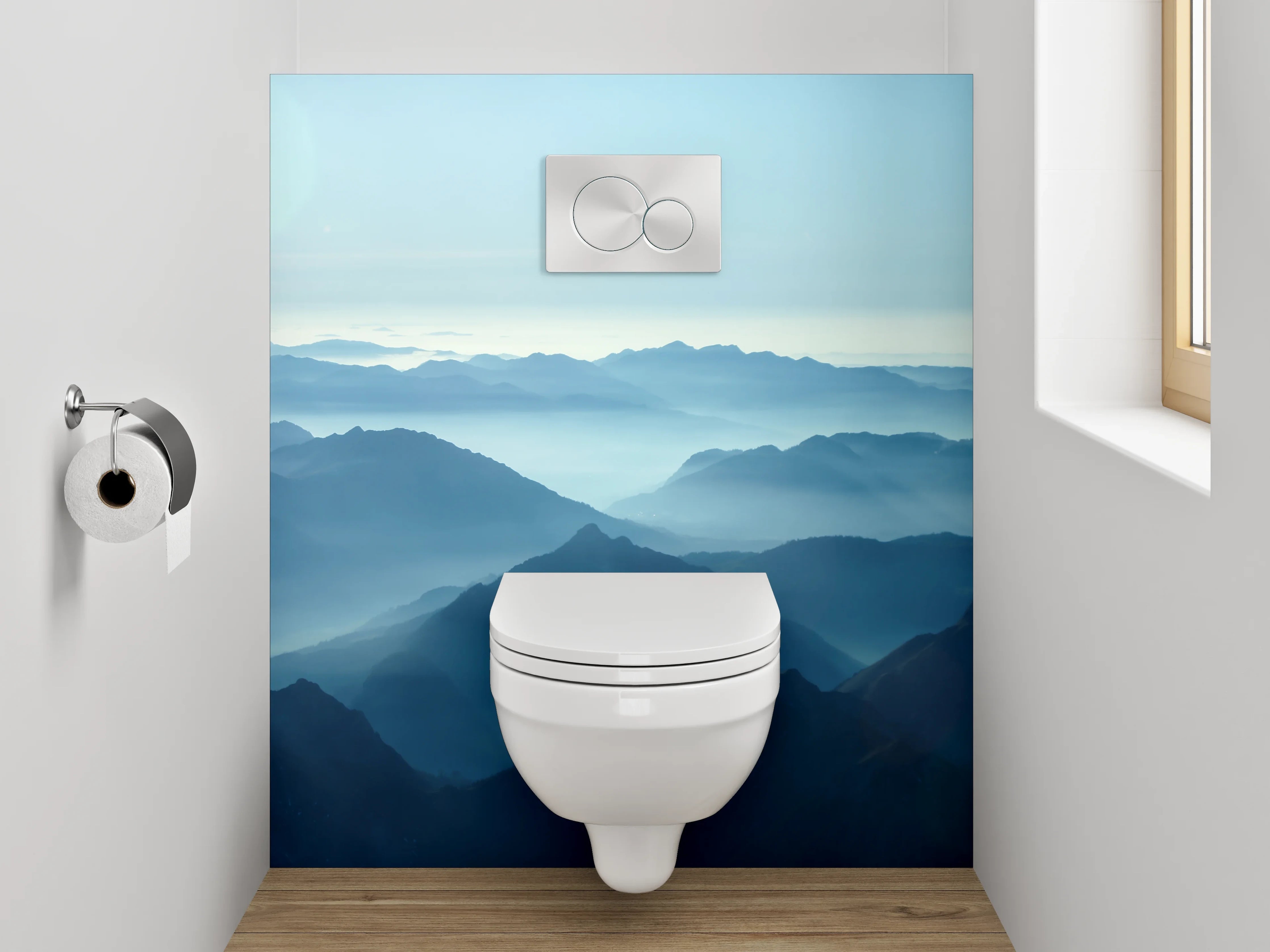 WC-Rückwand - Mystische Berglandschaft im Morgennebel