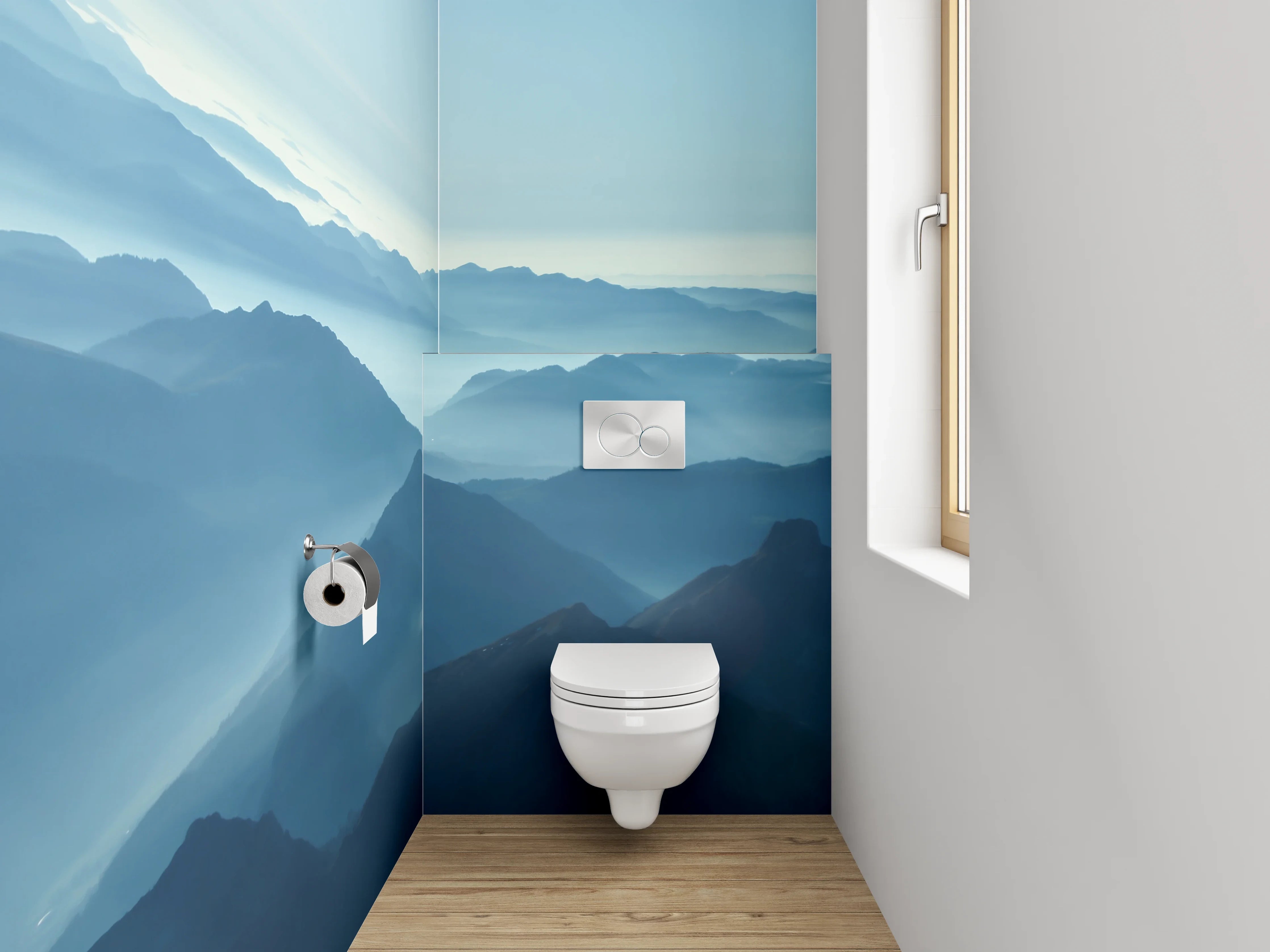 WC-Rückwand - Mystische Berglandschaft im Morgennebel