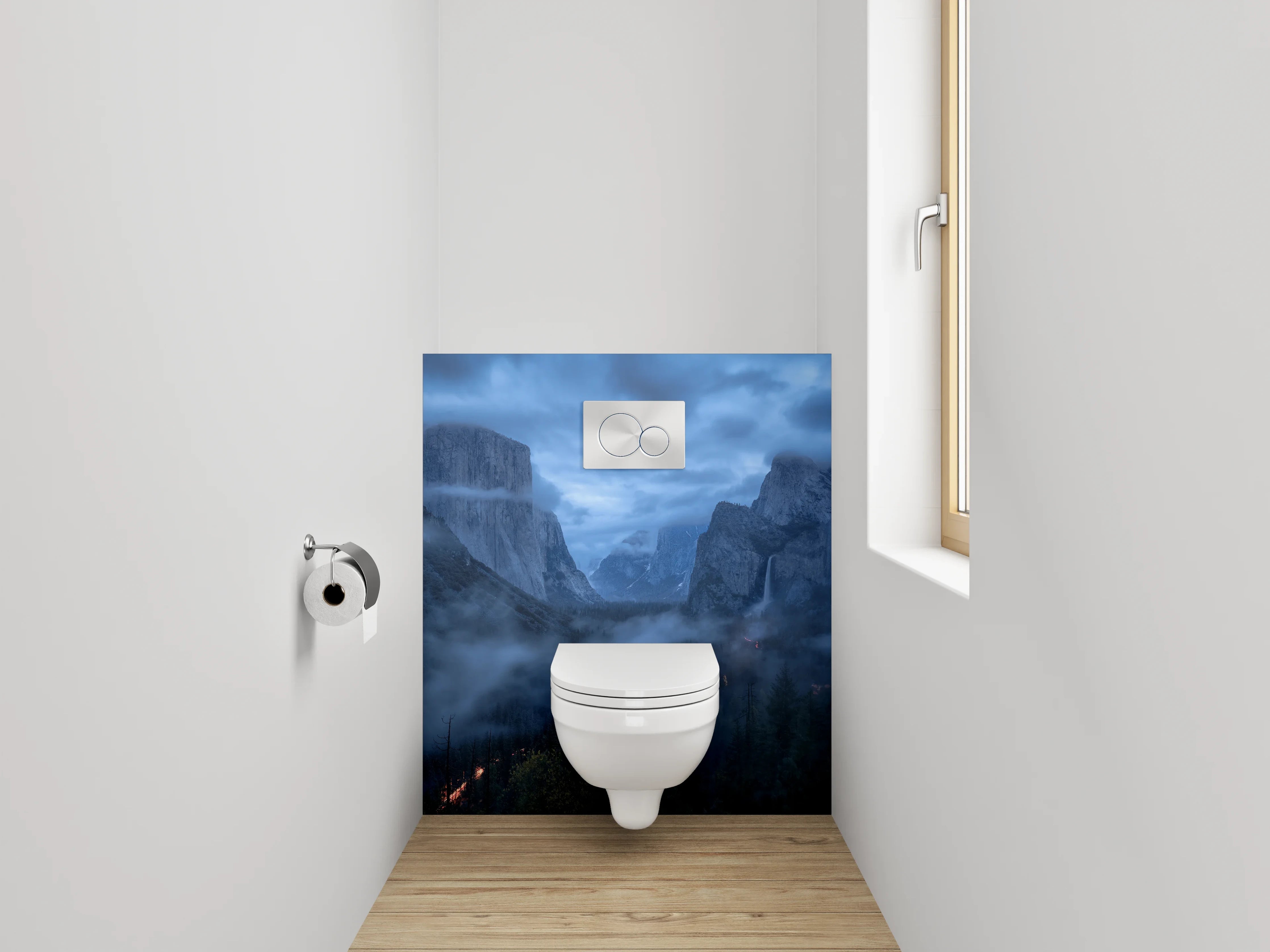 WC-Rückwand - Mystische Berglandschaft im Nebel