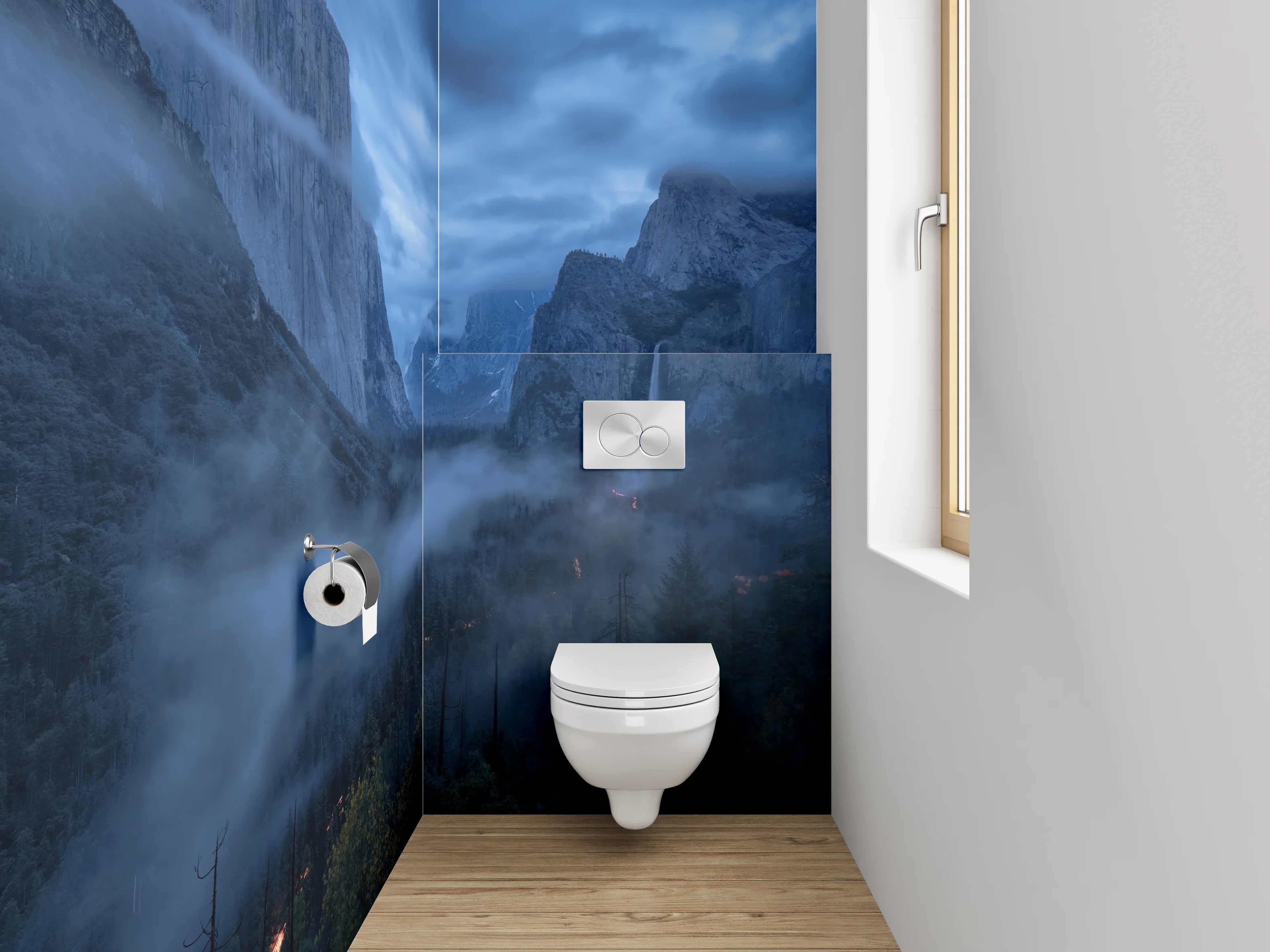 WC-Rückwand - Mystische Berglandschaft im Nebel