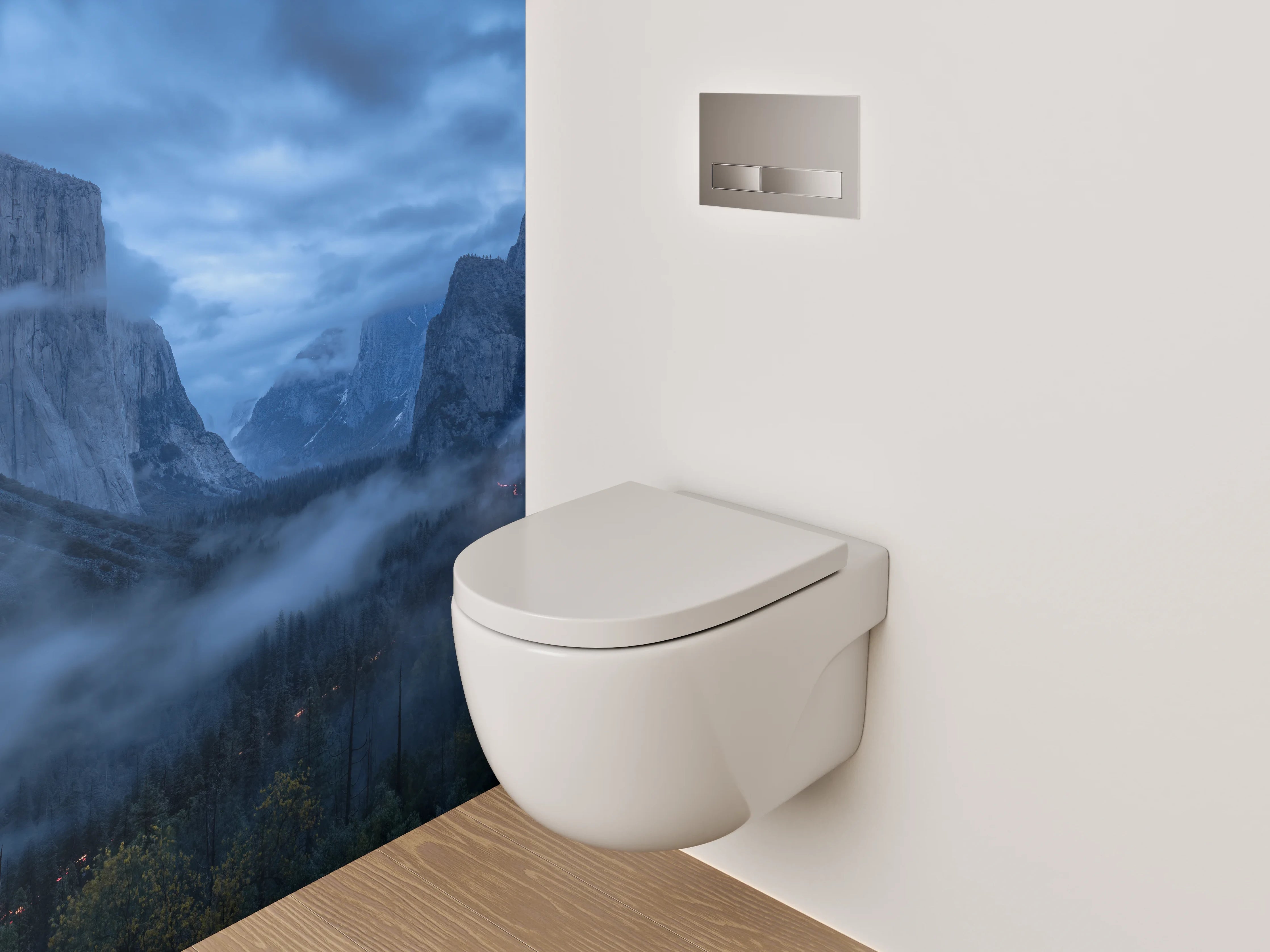 WC-Rückwand - Mystische Berglandschaft im Nebel
