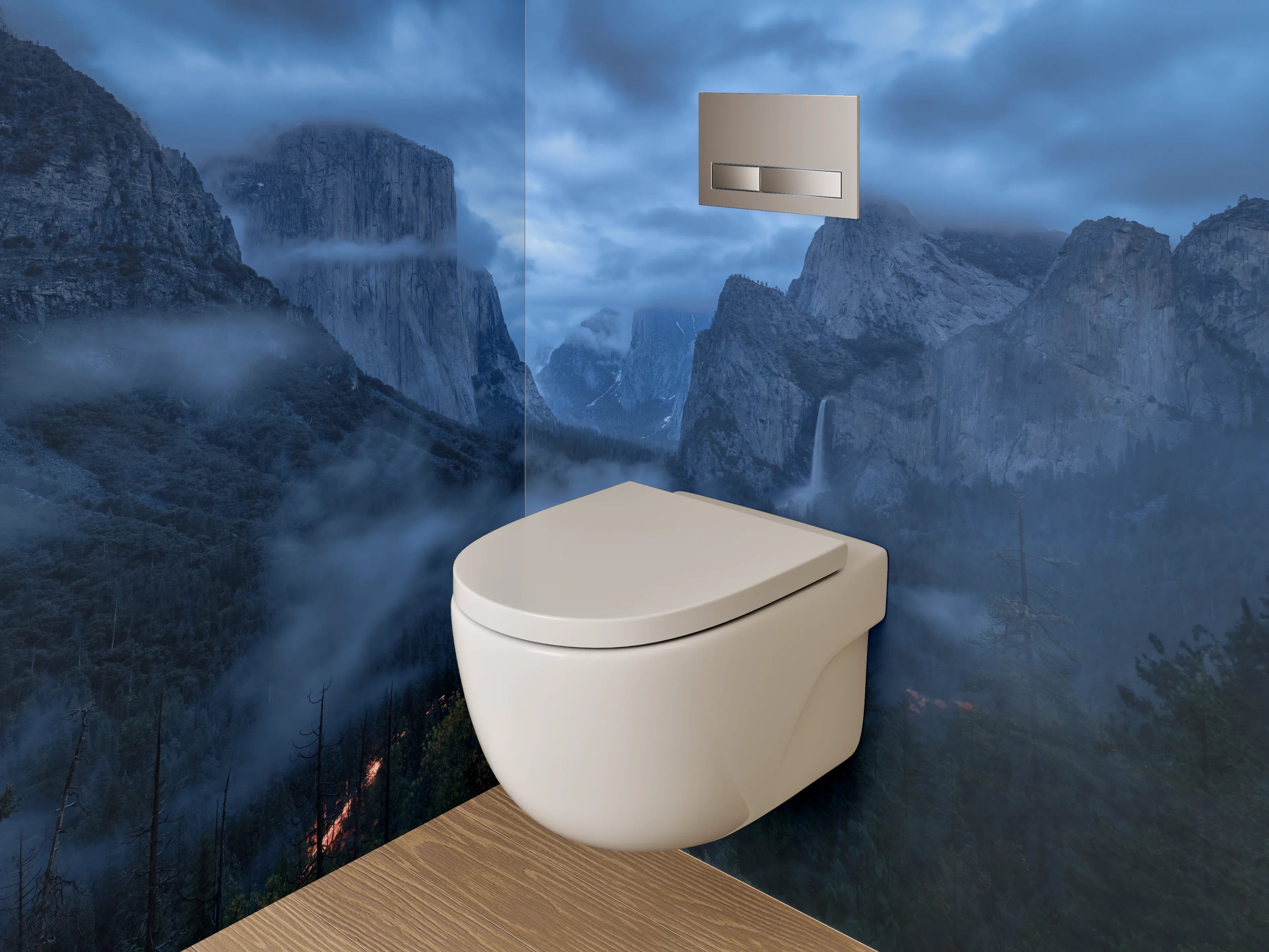WC-Rückwand - Mystische Berglandschaft im Nebel