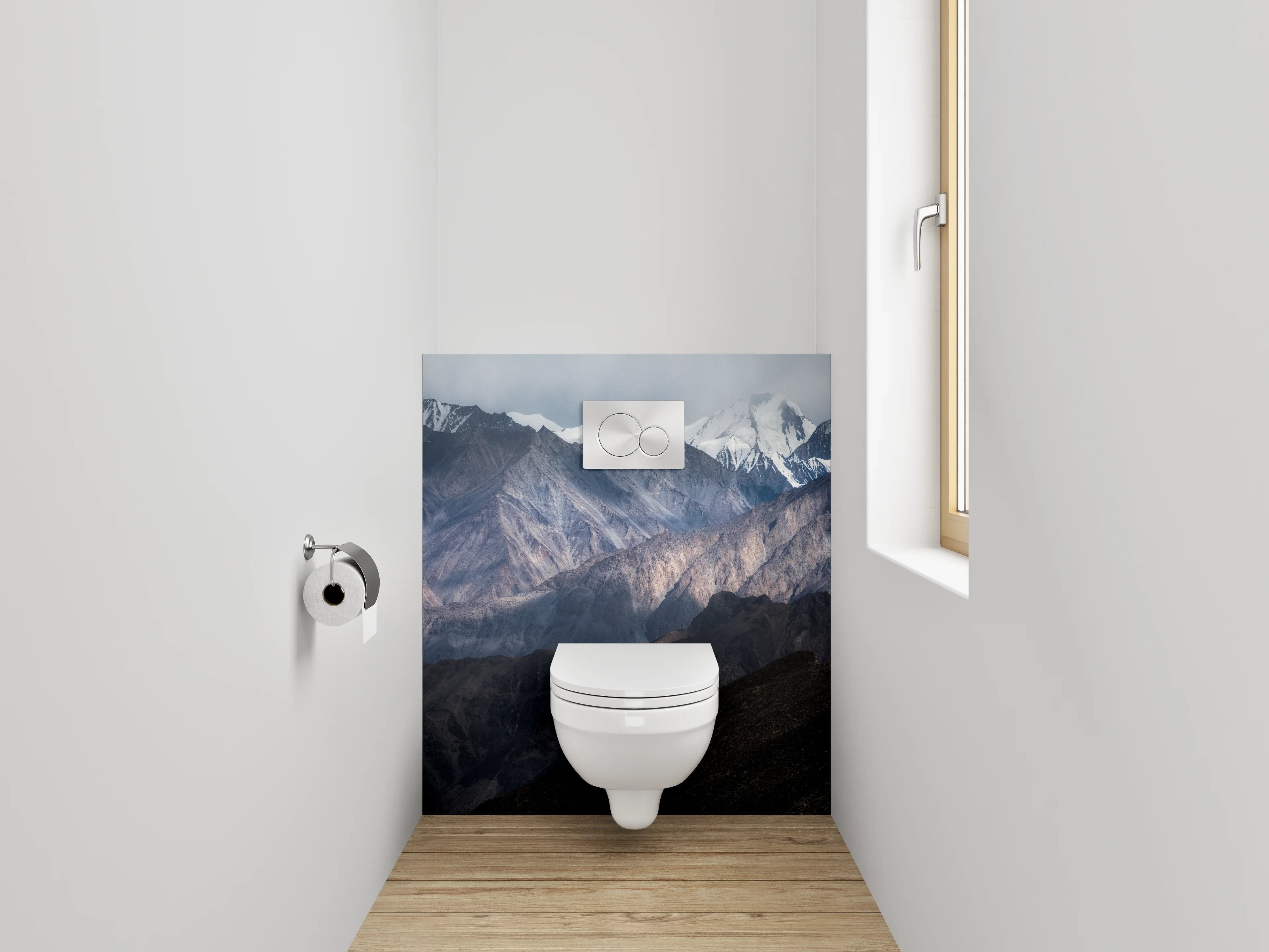WC-Rückwand - Mystische Berglandschaft mit Schneegipfeln