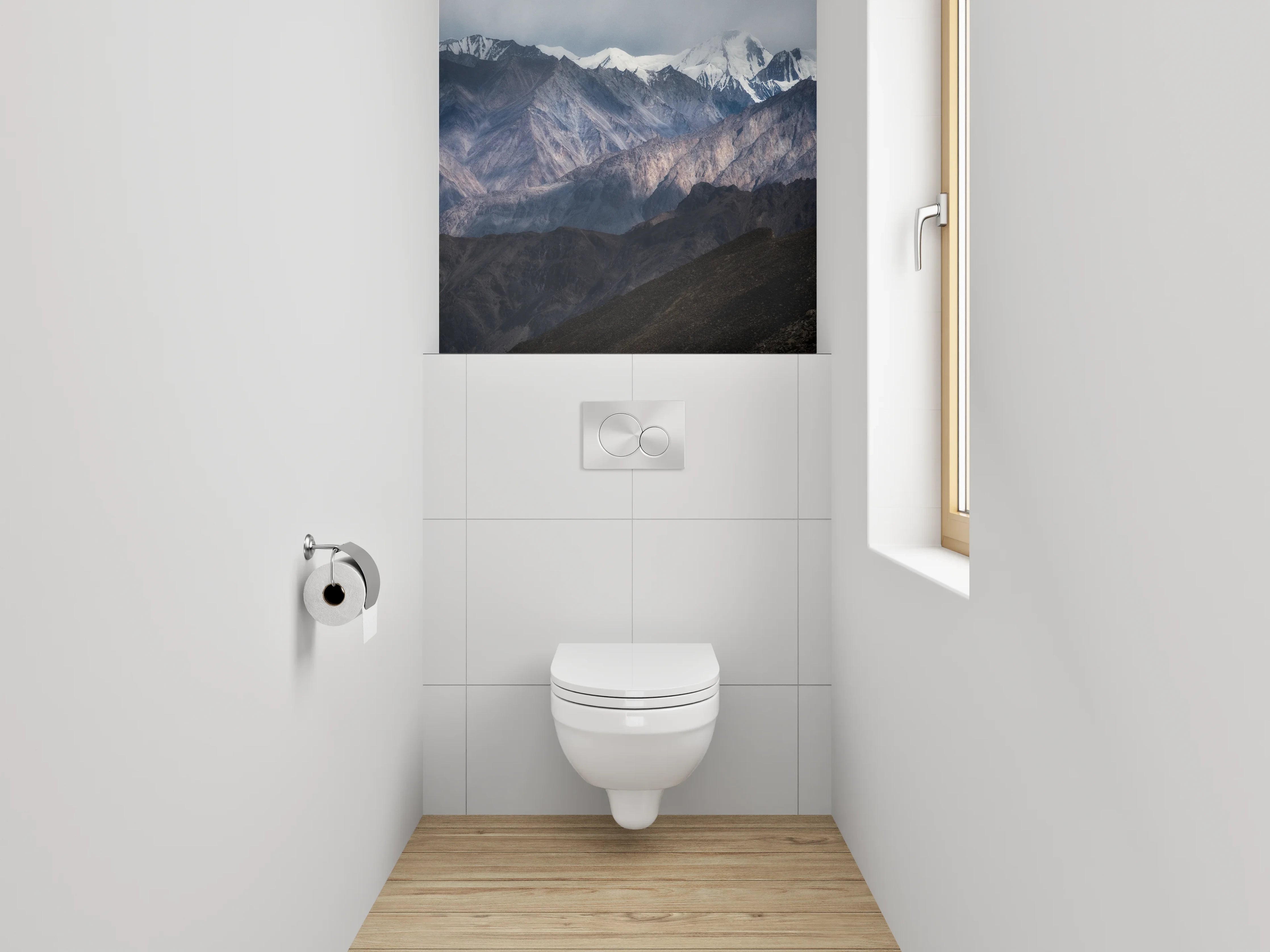 WC-Rückwand - Mystische Berglandschaft mit Schneegipfeln