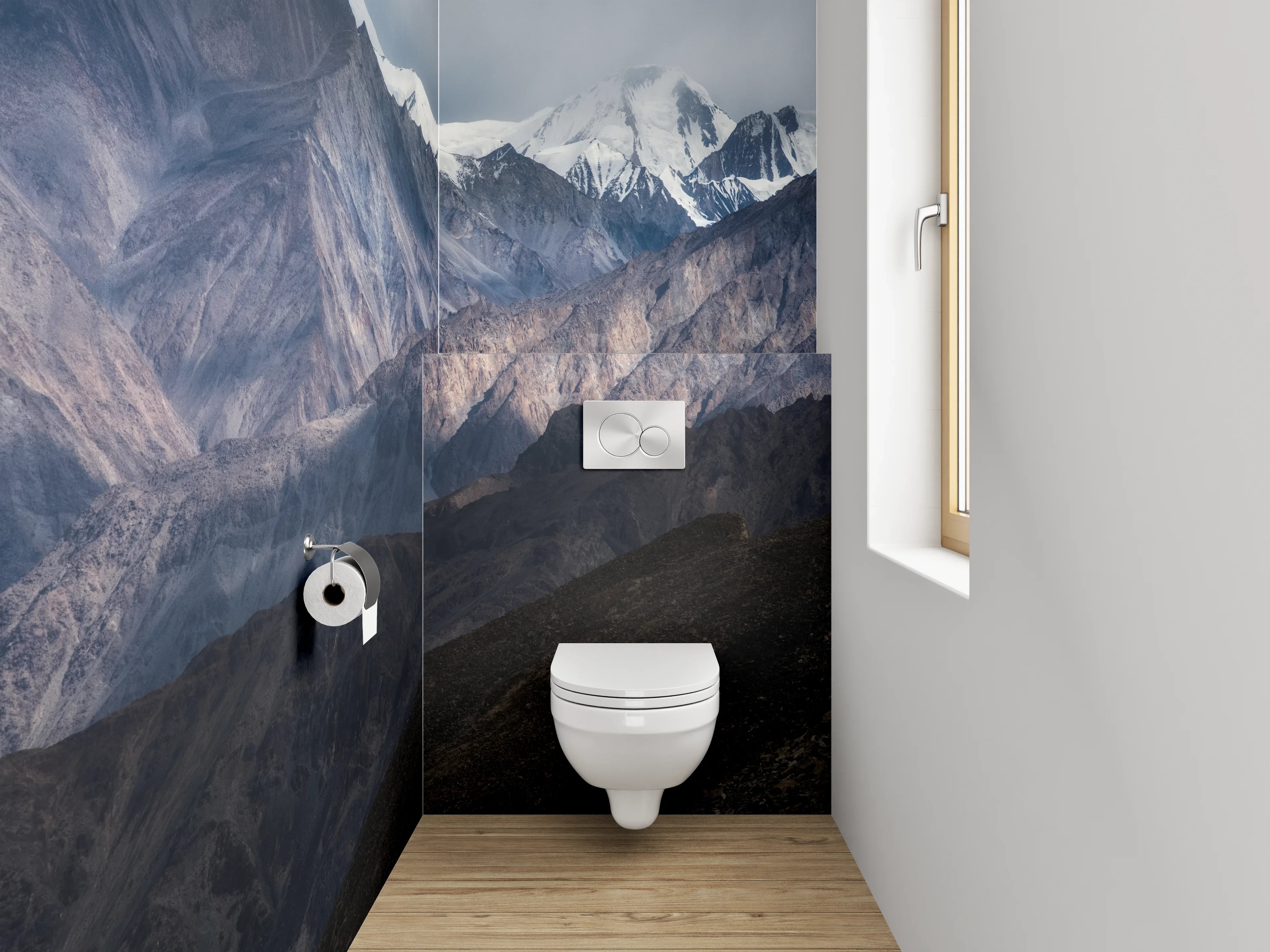 WC-Rückwand - Mystische Berglandschaft mit Schneegipfeln