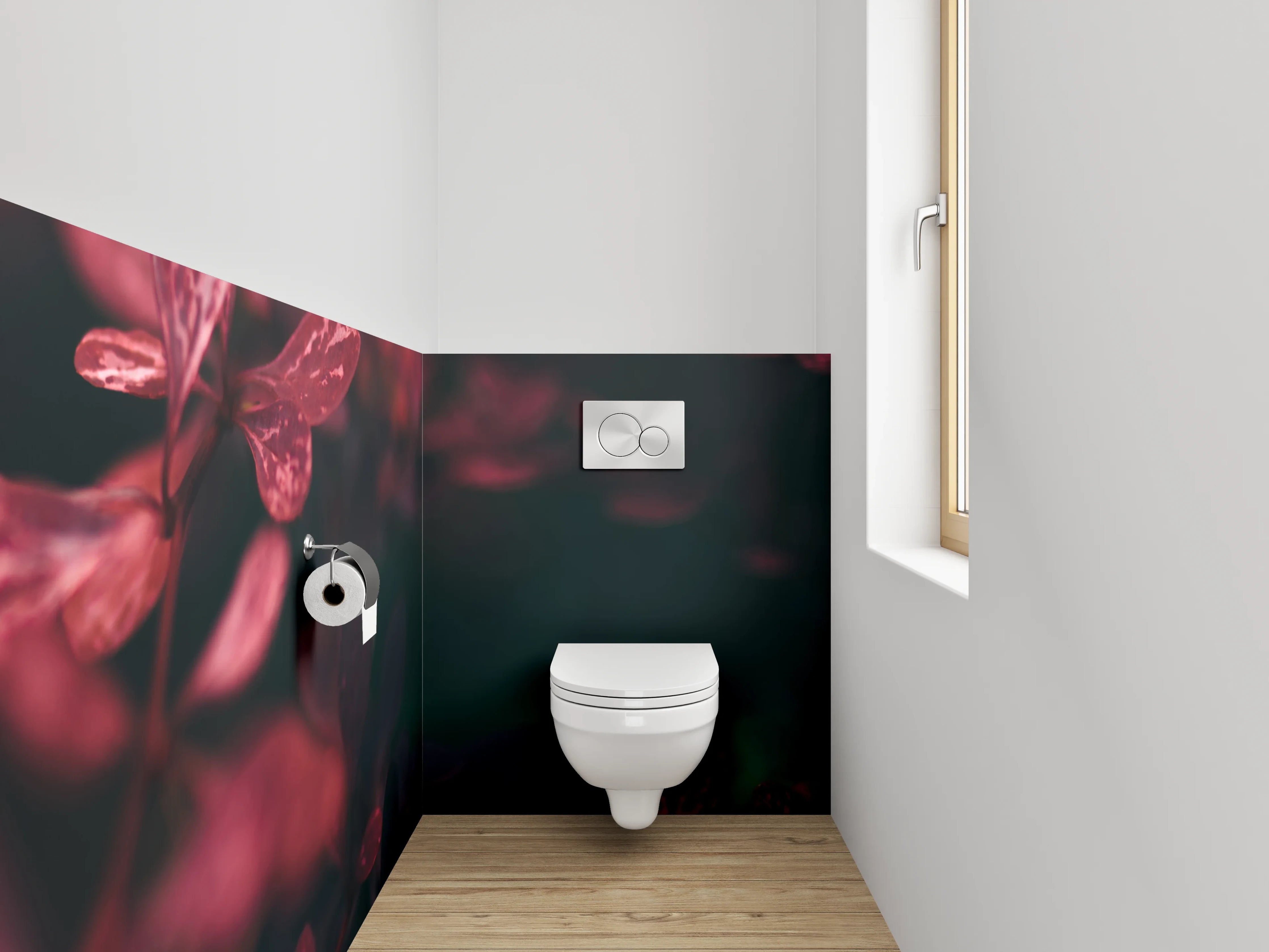 WC-Rückwand - Mystische Blätter in Rot und Pink