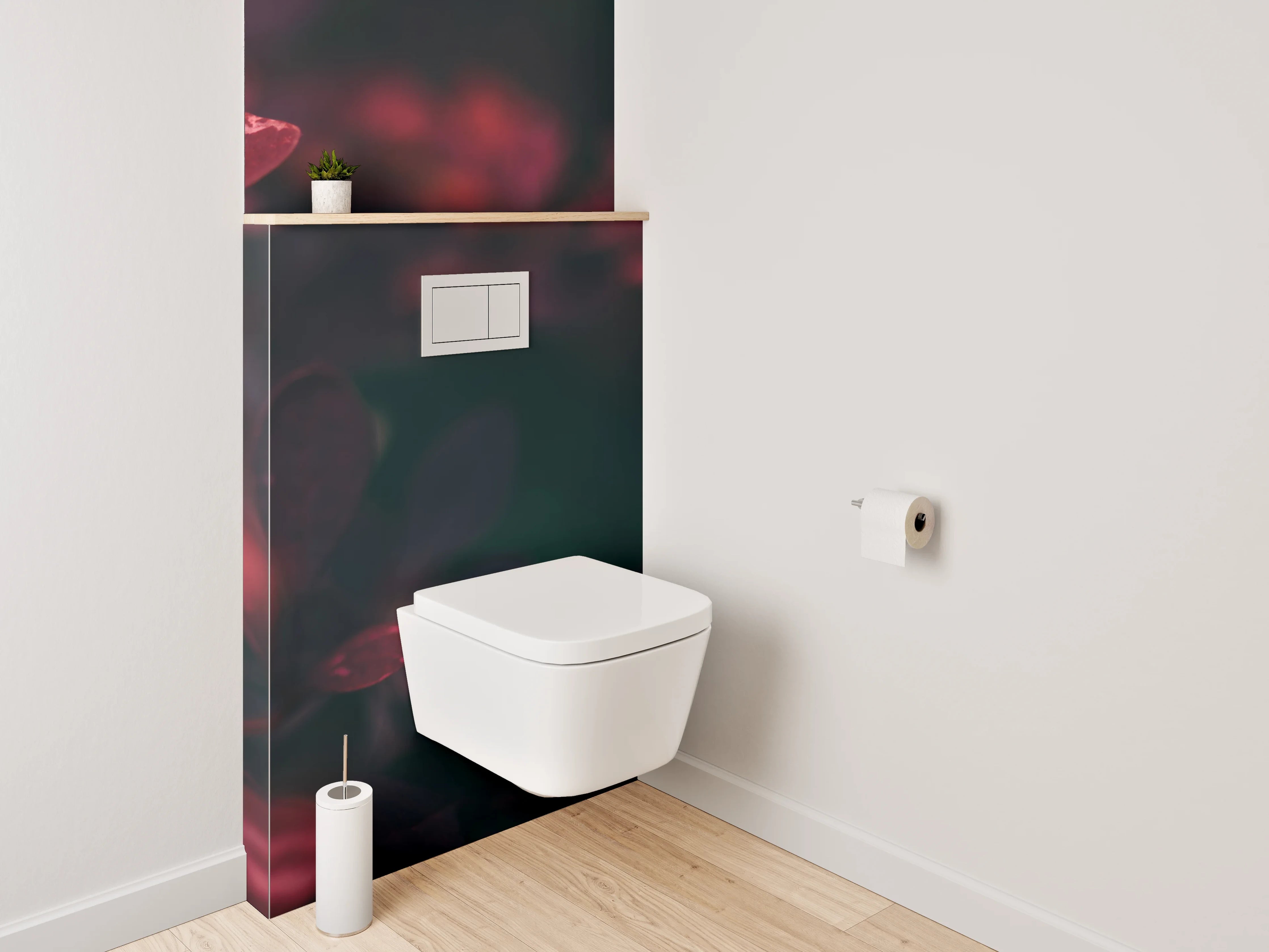 WC-Rückwand - Mystische Blätter in Rot und Pink