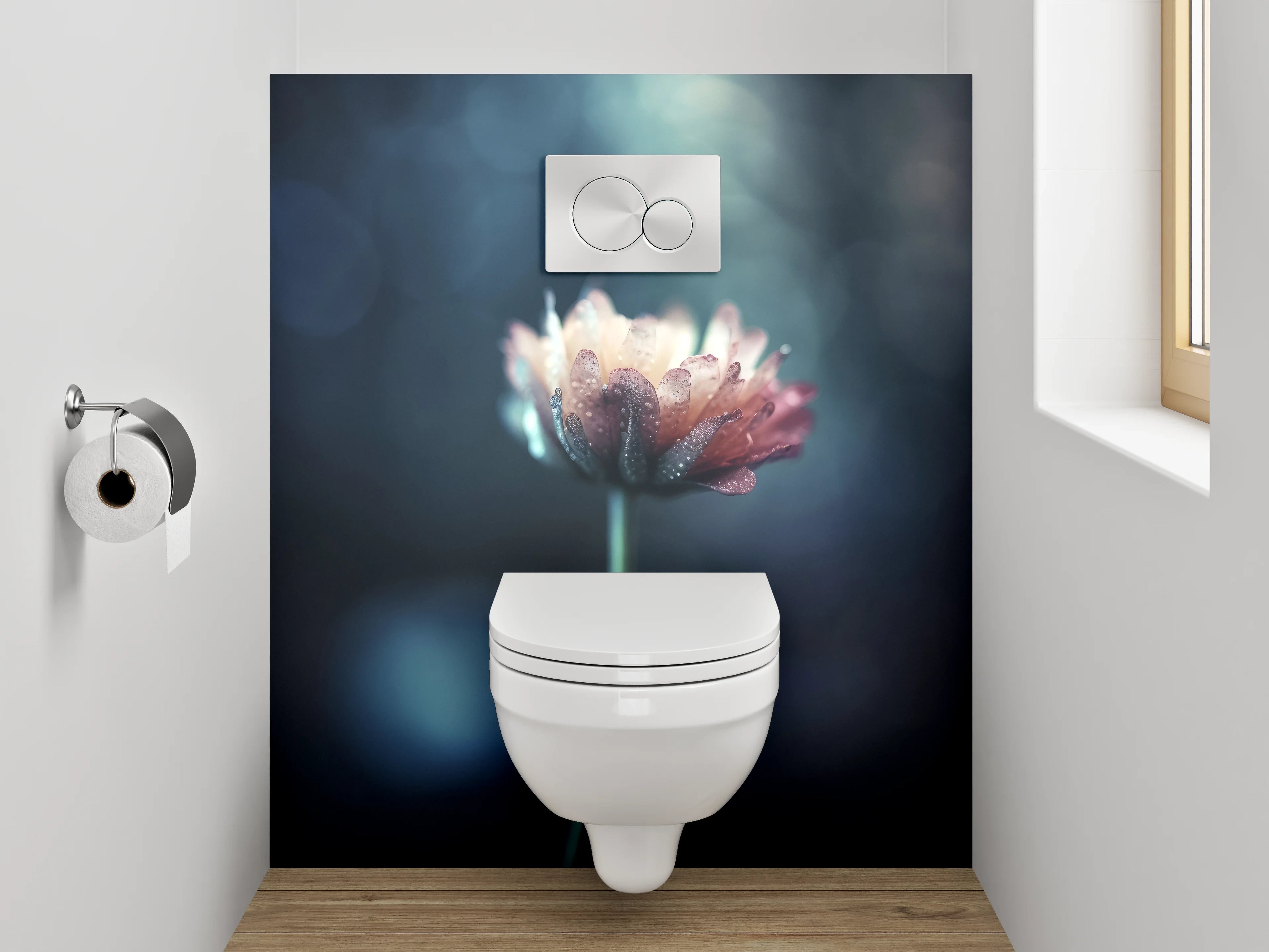 WC-Rückwand - Mystische Blume im Bokeh-Licht