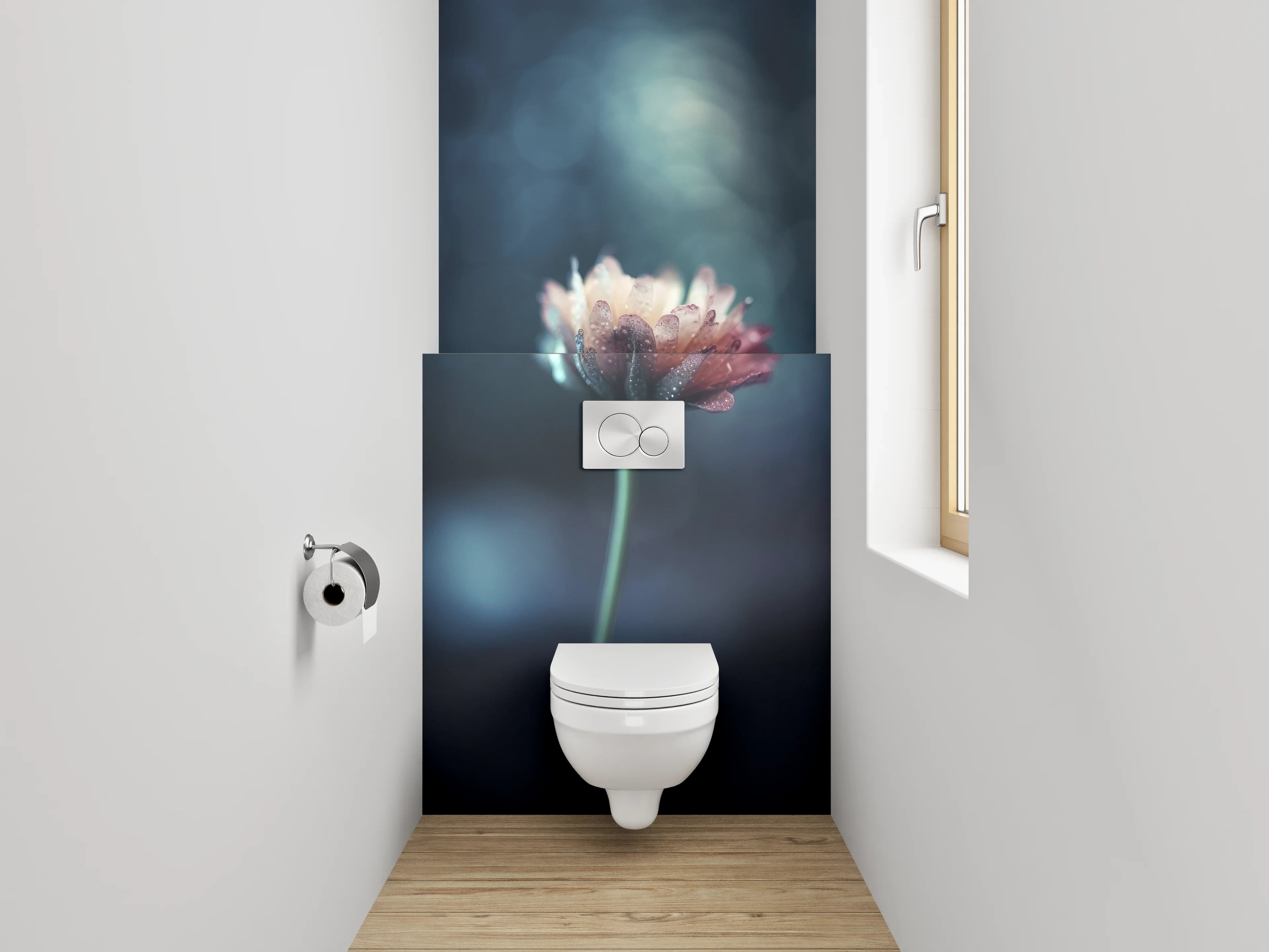 WC-Rückwand - Mystische Blume im Bokeh-Licht