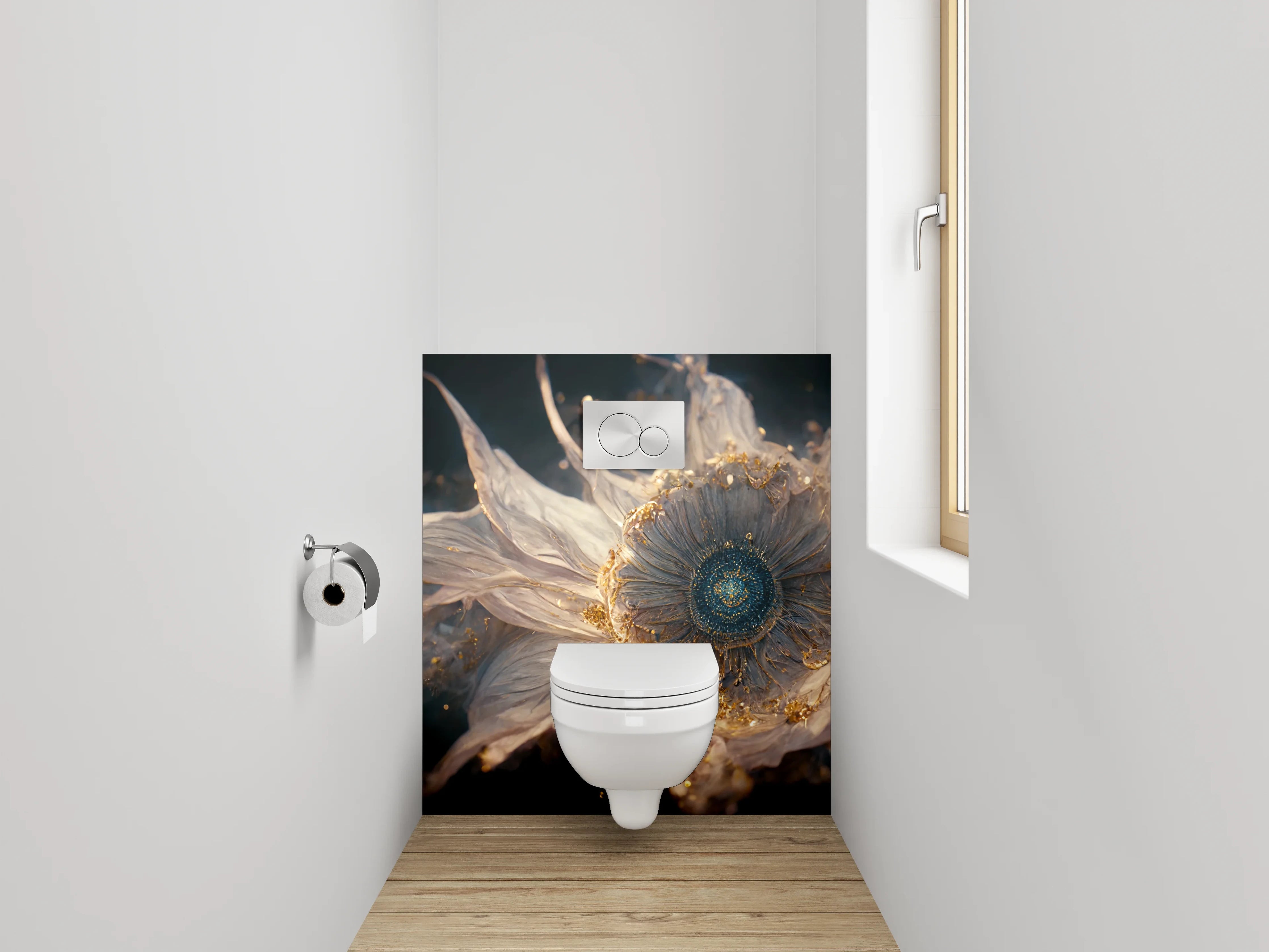 WC-Rückwand - Mystische Blume mit Goldakzenten