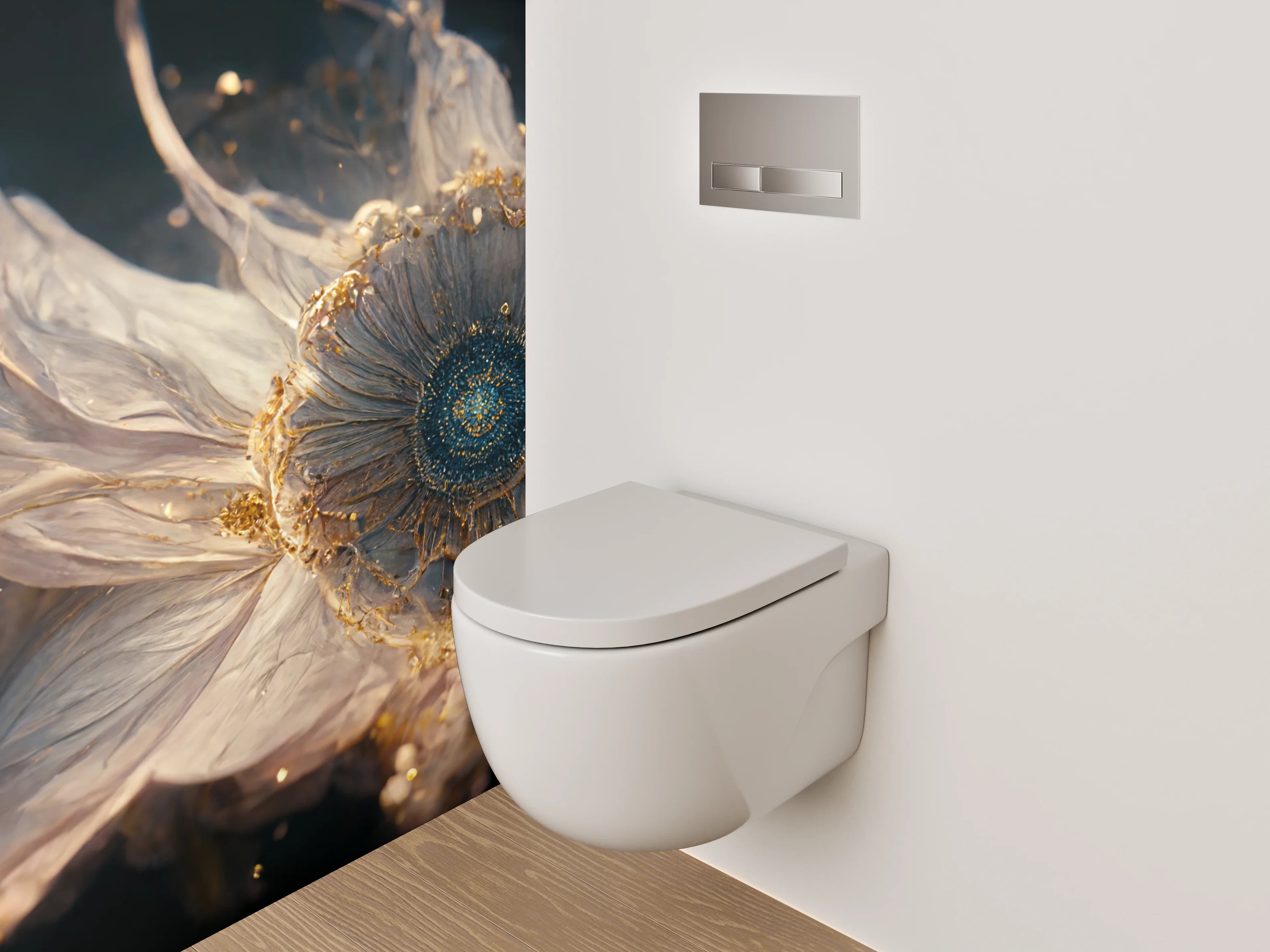 WC-Rückwand - Mystische Blume mit Goldakzenten