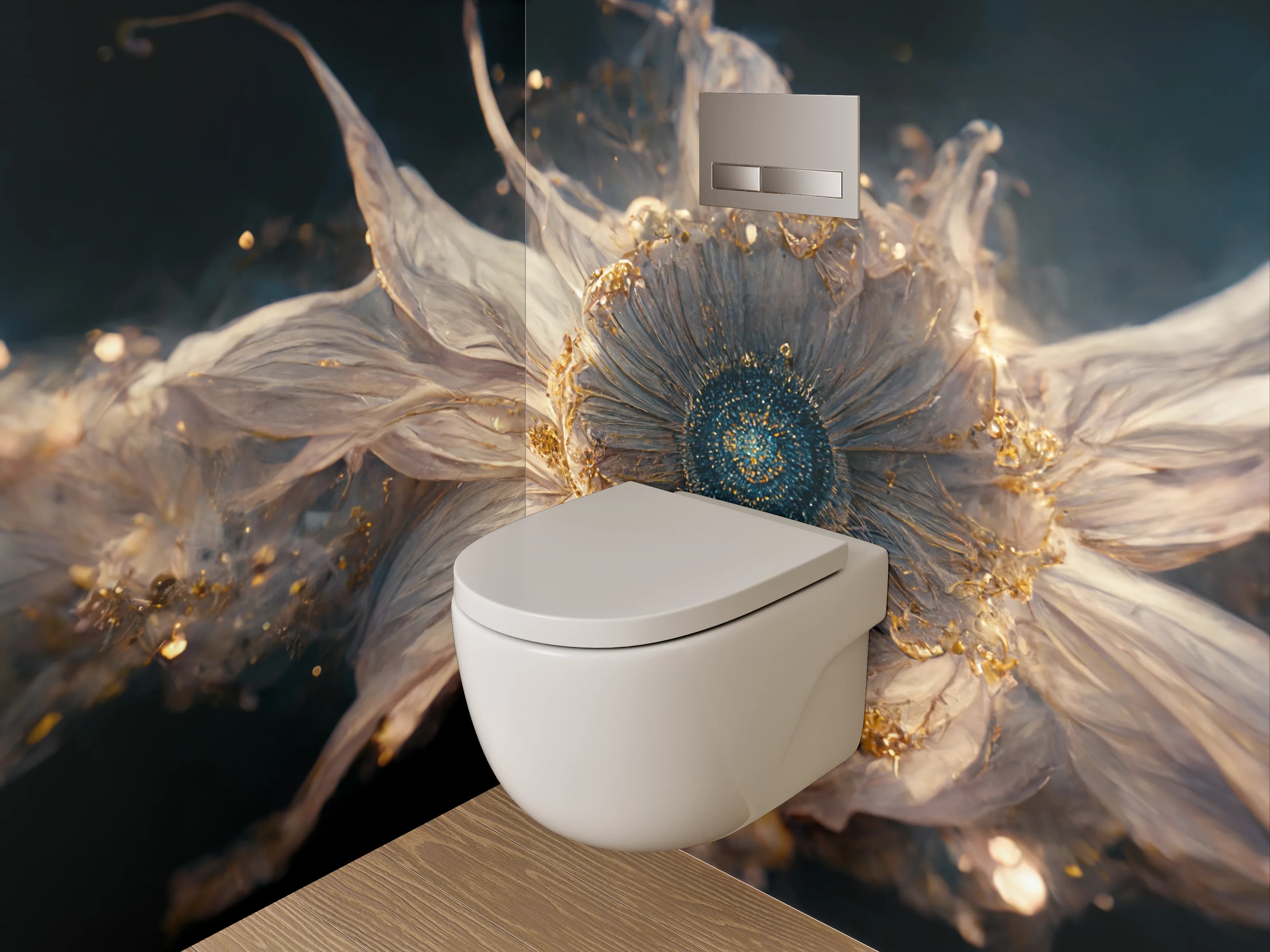 WC-Rückwand - Mystische Blume mit Goldakzenten