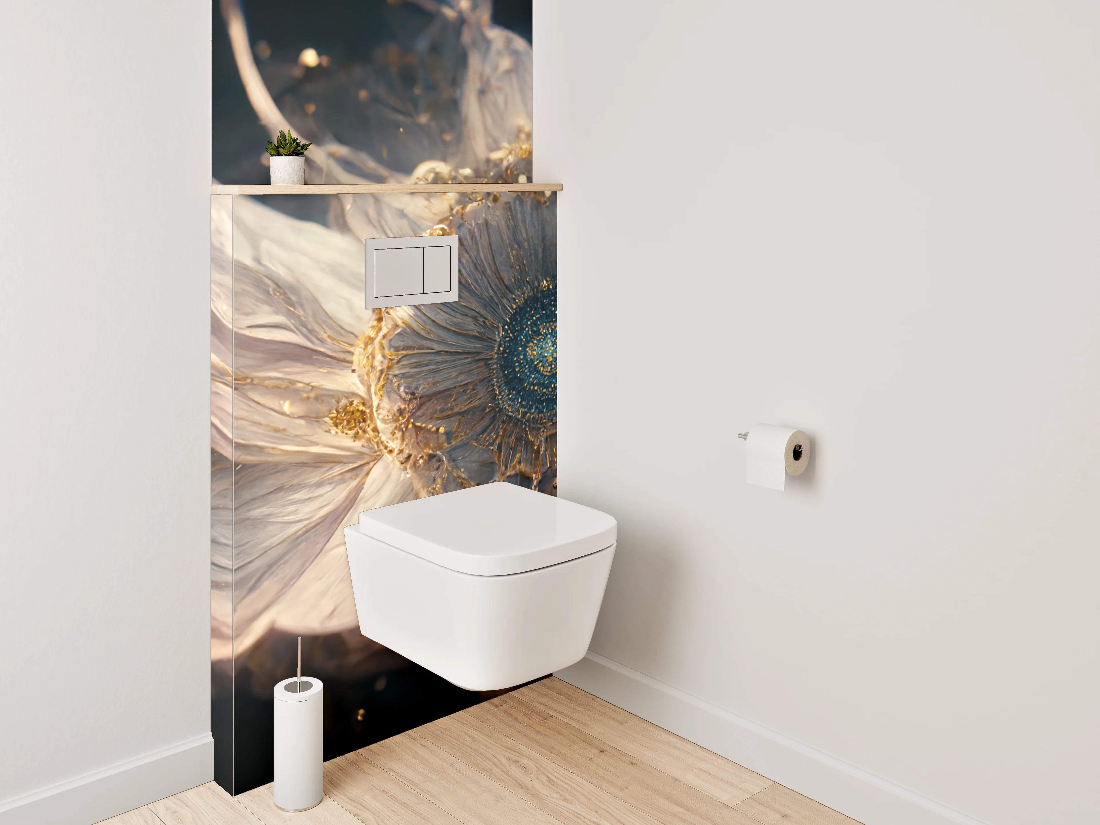 WC-Rückwand - Mystische Blume mit Goldakzenten