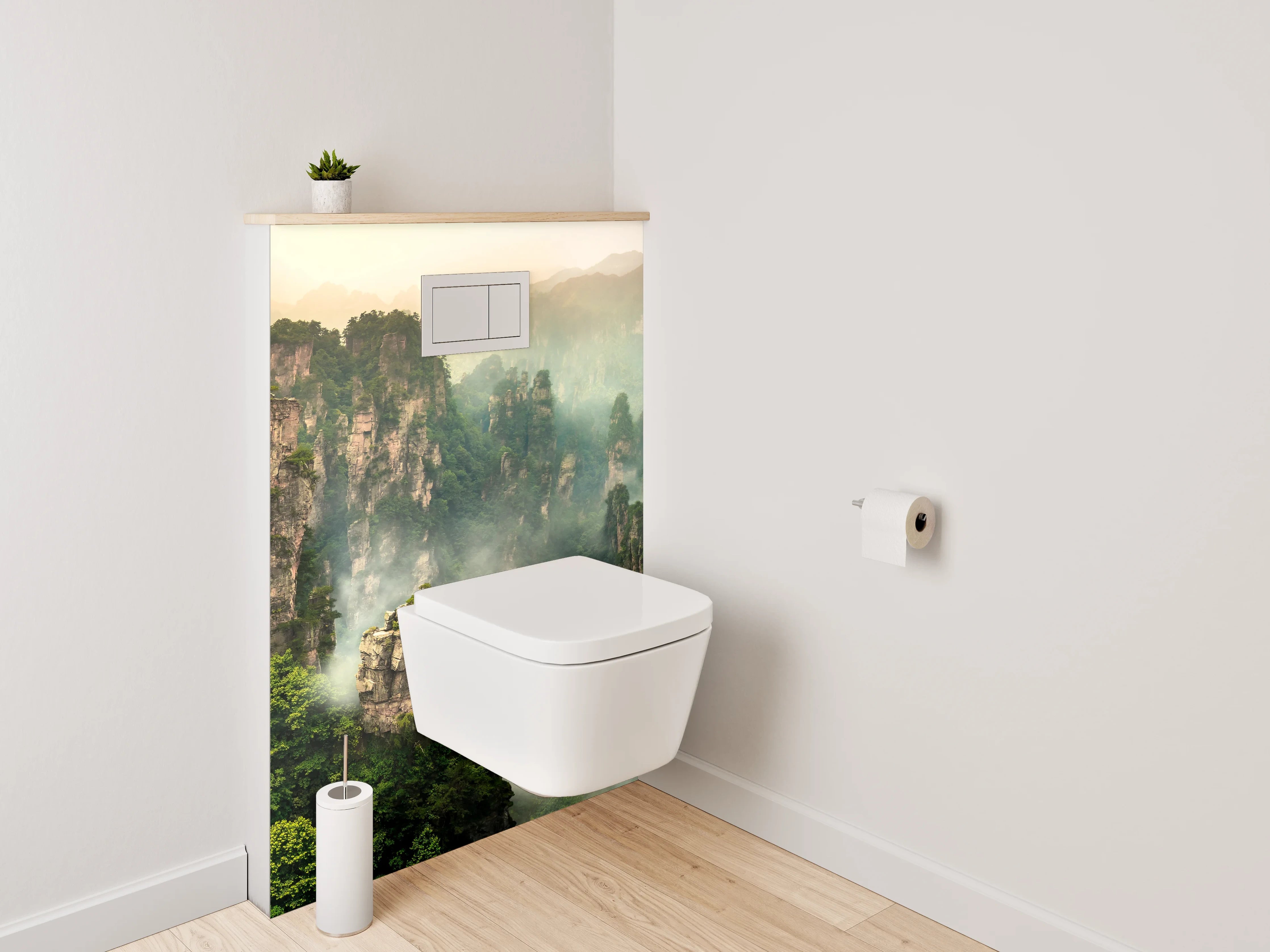 WC-Rückwand - Mystische Felsenlandschaft im Nebel