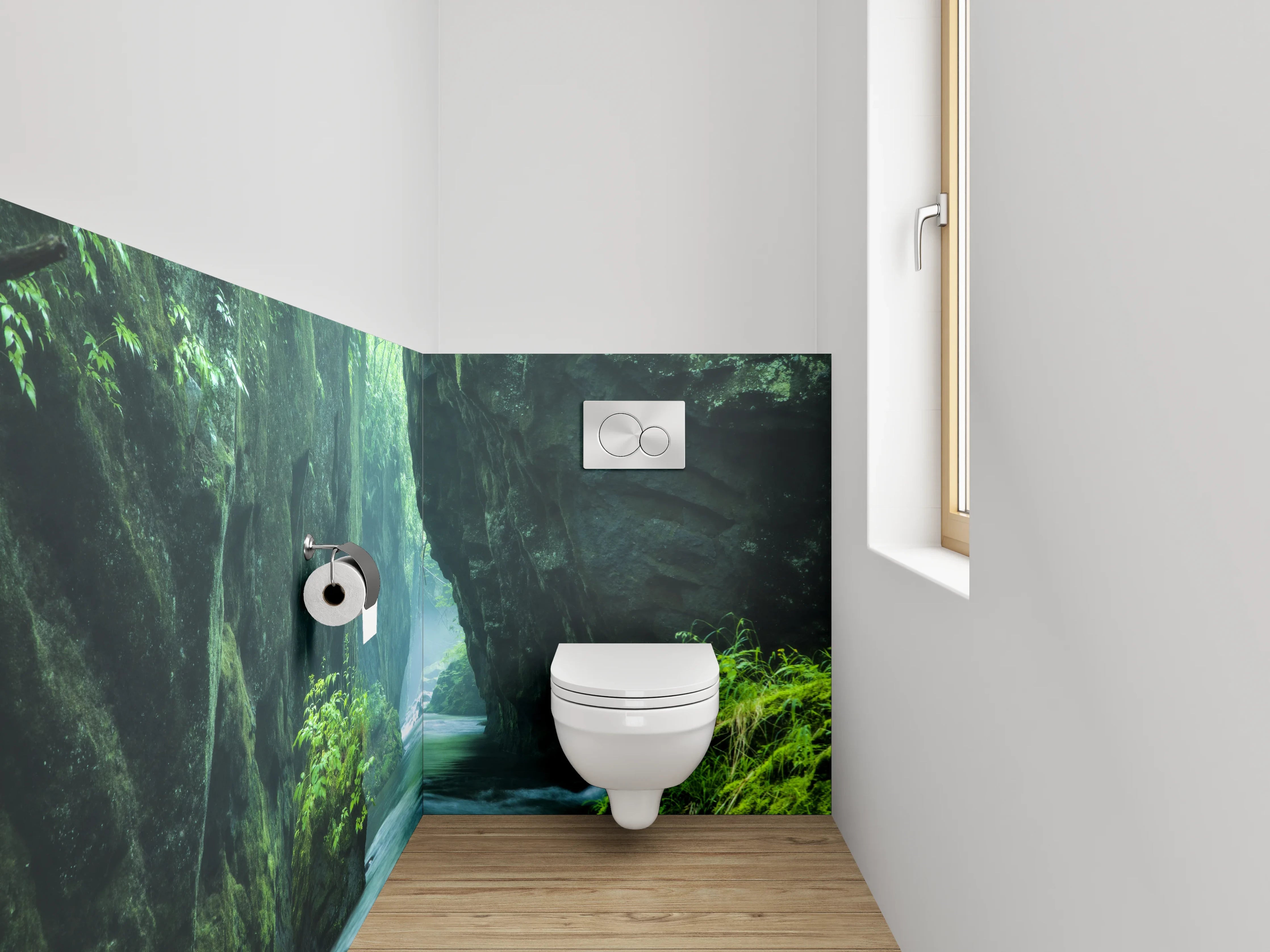 WC-Rückwand - Mystische Flusslandschaft in grüner Schlucht