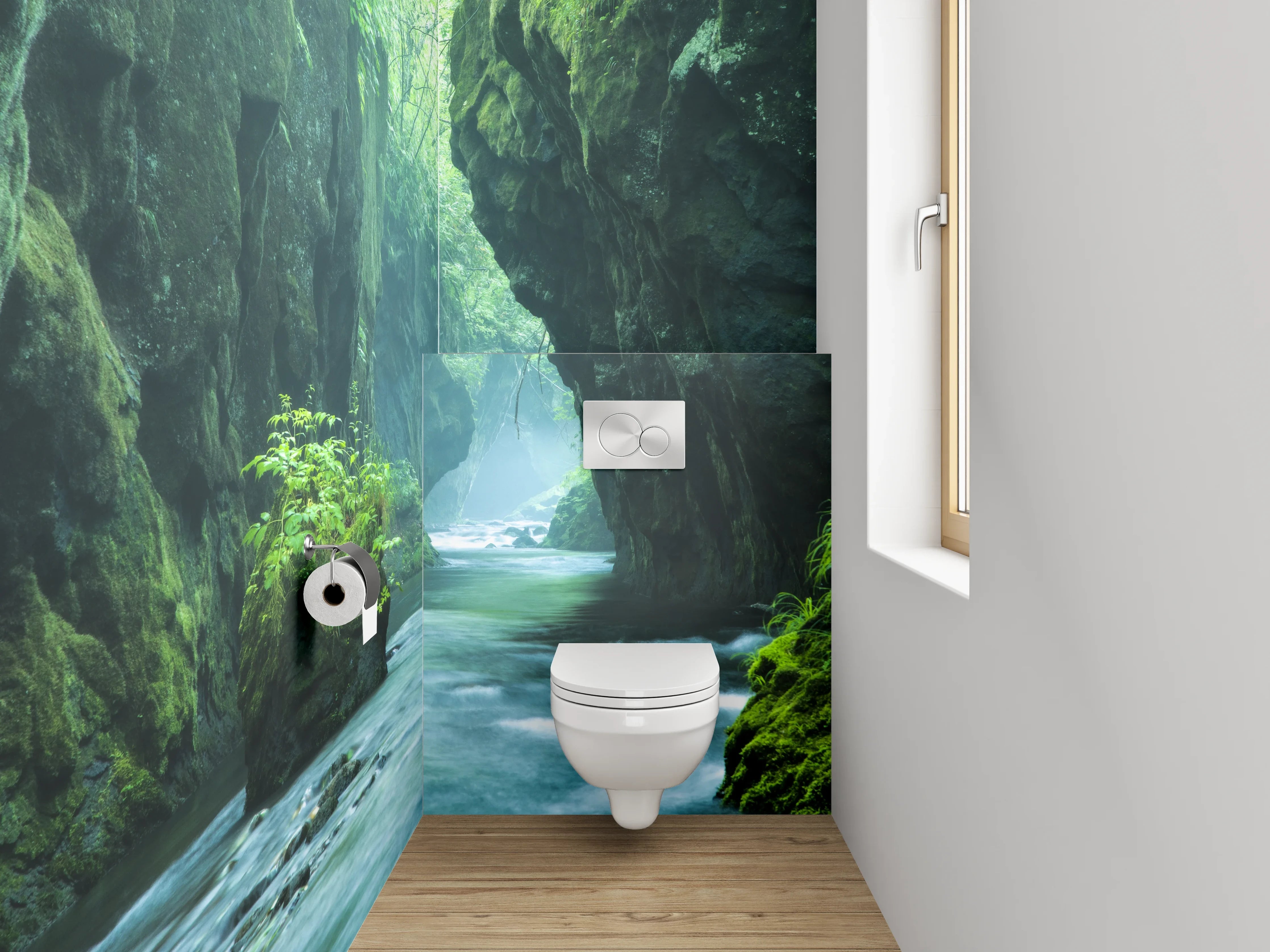 WC-Rückwand - Mystische Flusslandschaft in grüner Schlucht