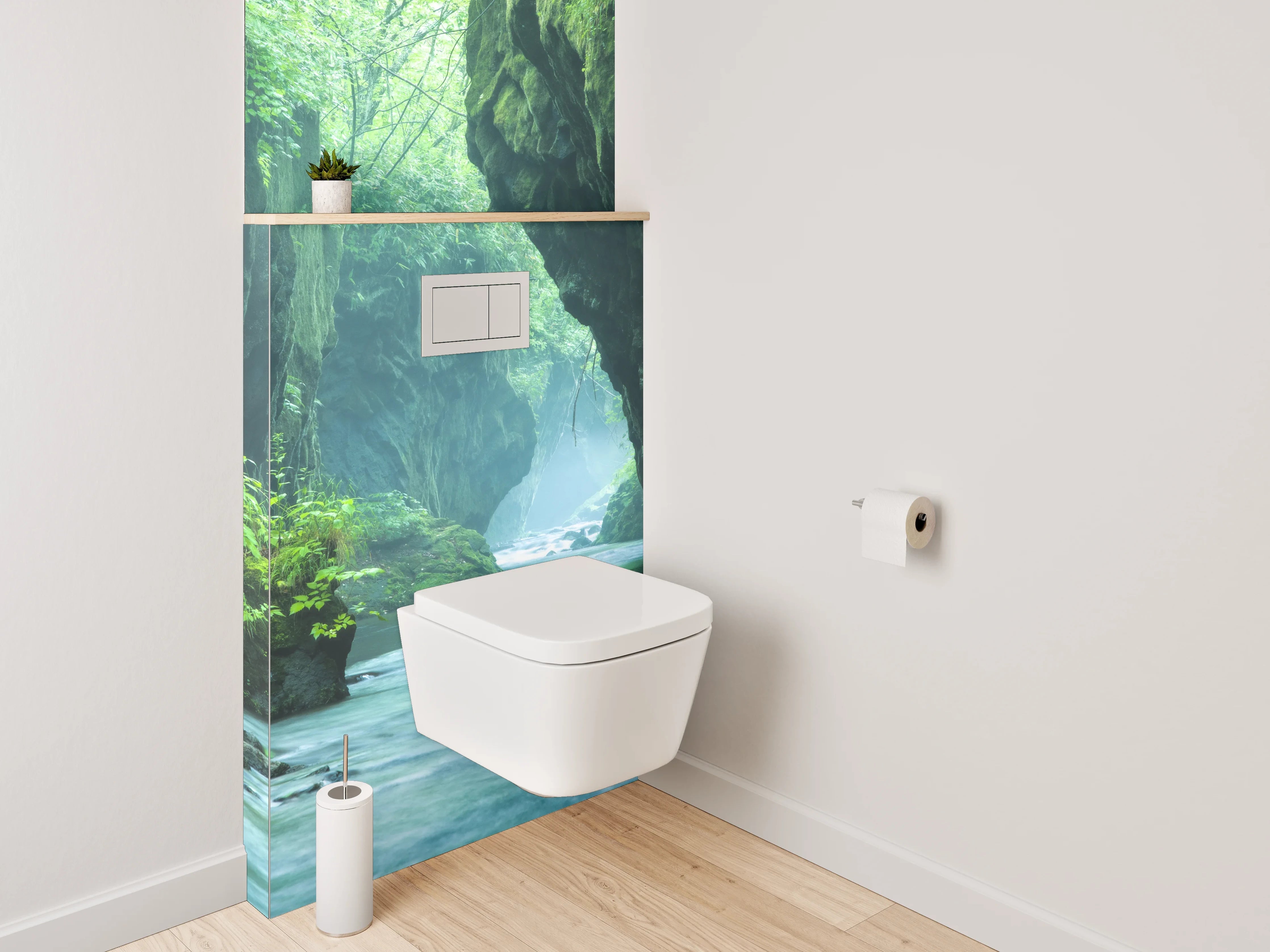 WC-Rückwand - Mystische Flusslandschaft in grüner Schlucht
