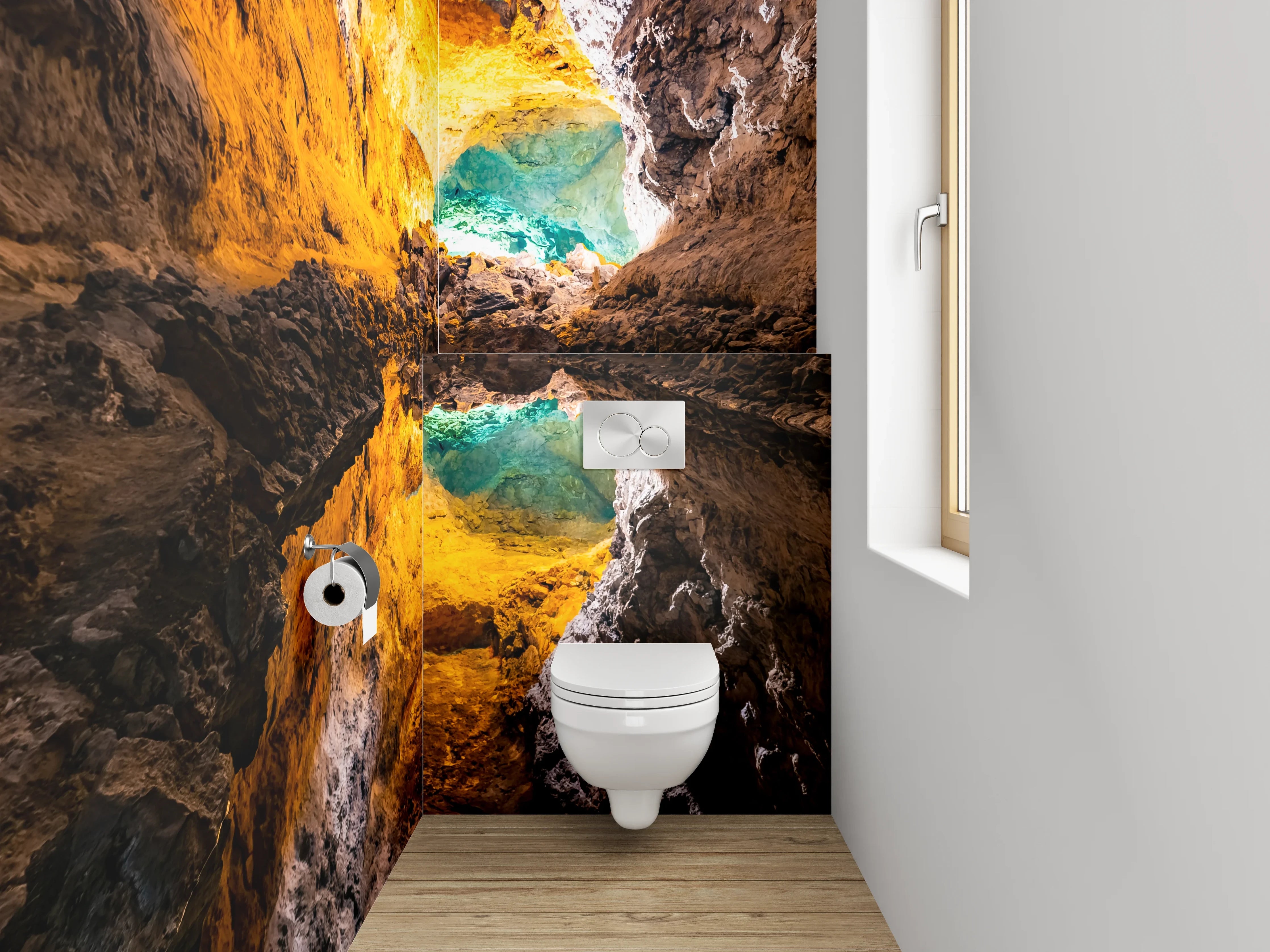 WC-Rückwand - Mystische Lavahöhle mit Spiegelung
