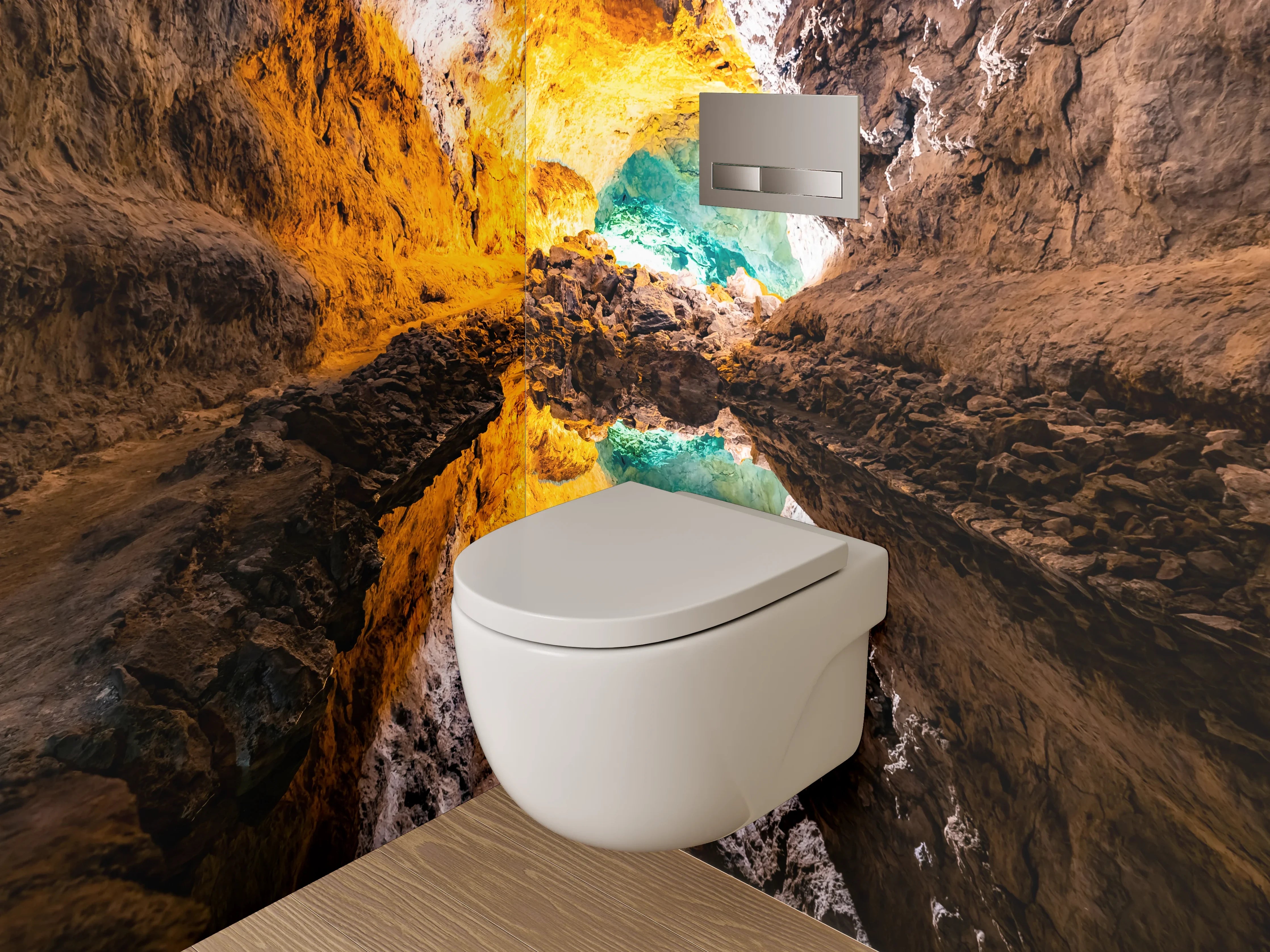 WC-Rückwand - Mystische Lavahöhle mit Spiegelung