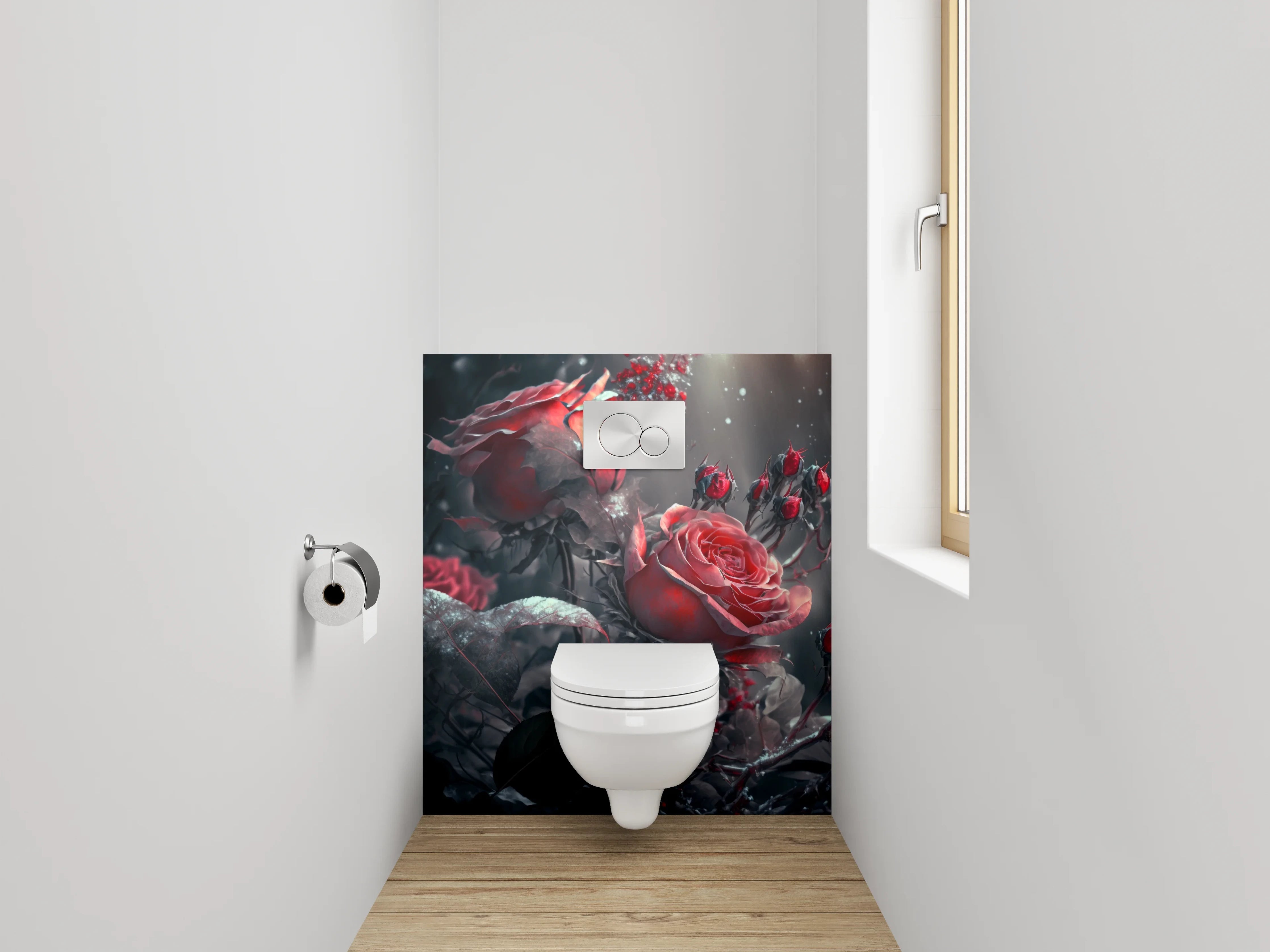 WC-Rückwand - Mystische Rosen im sanften Licht