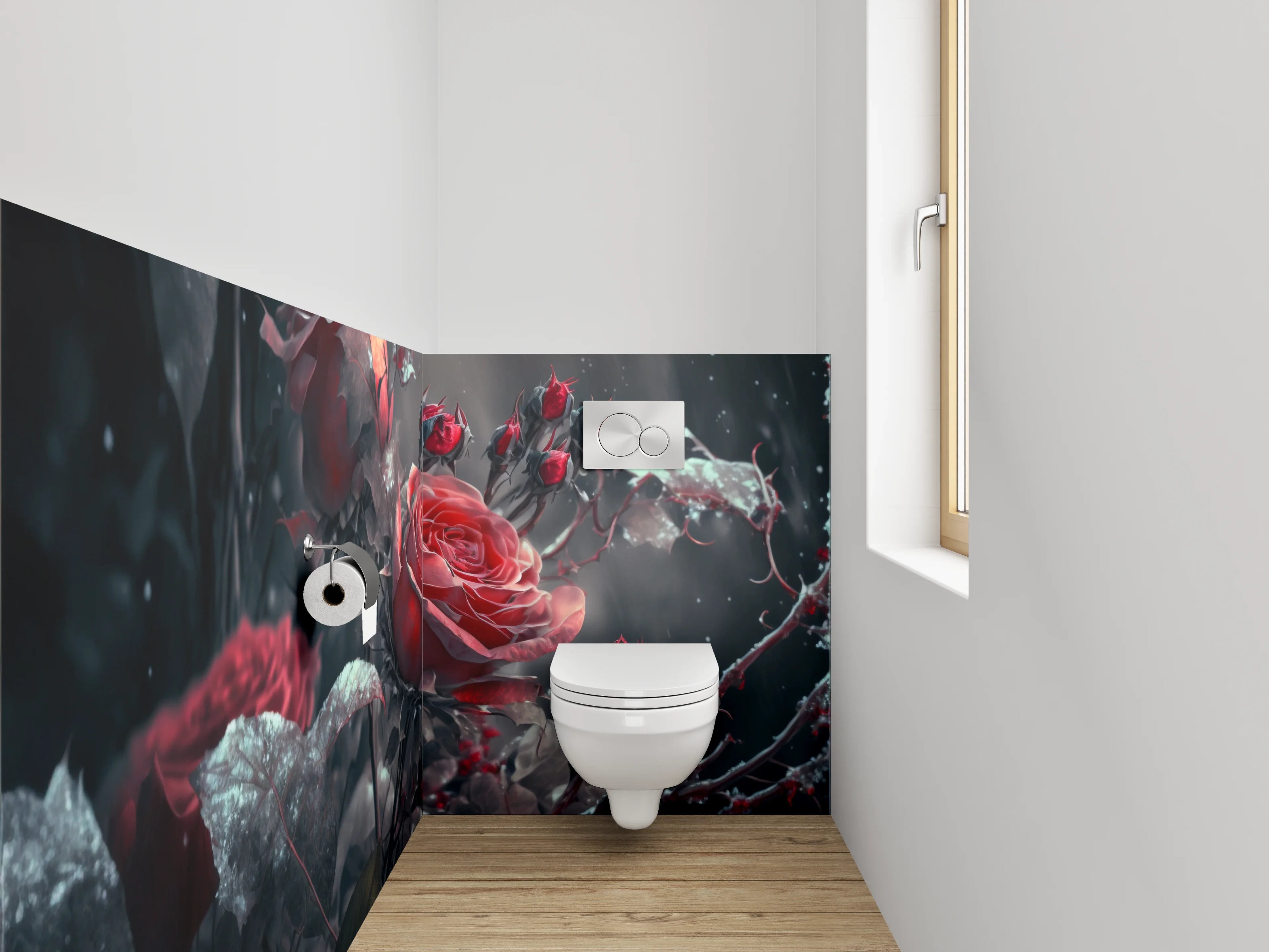 WC-Rückwand - Mystische Rosen im sanften Licht