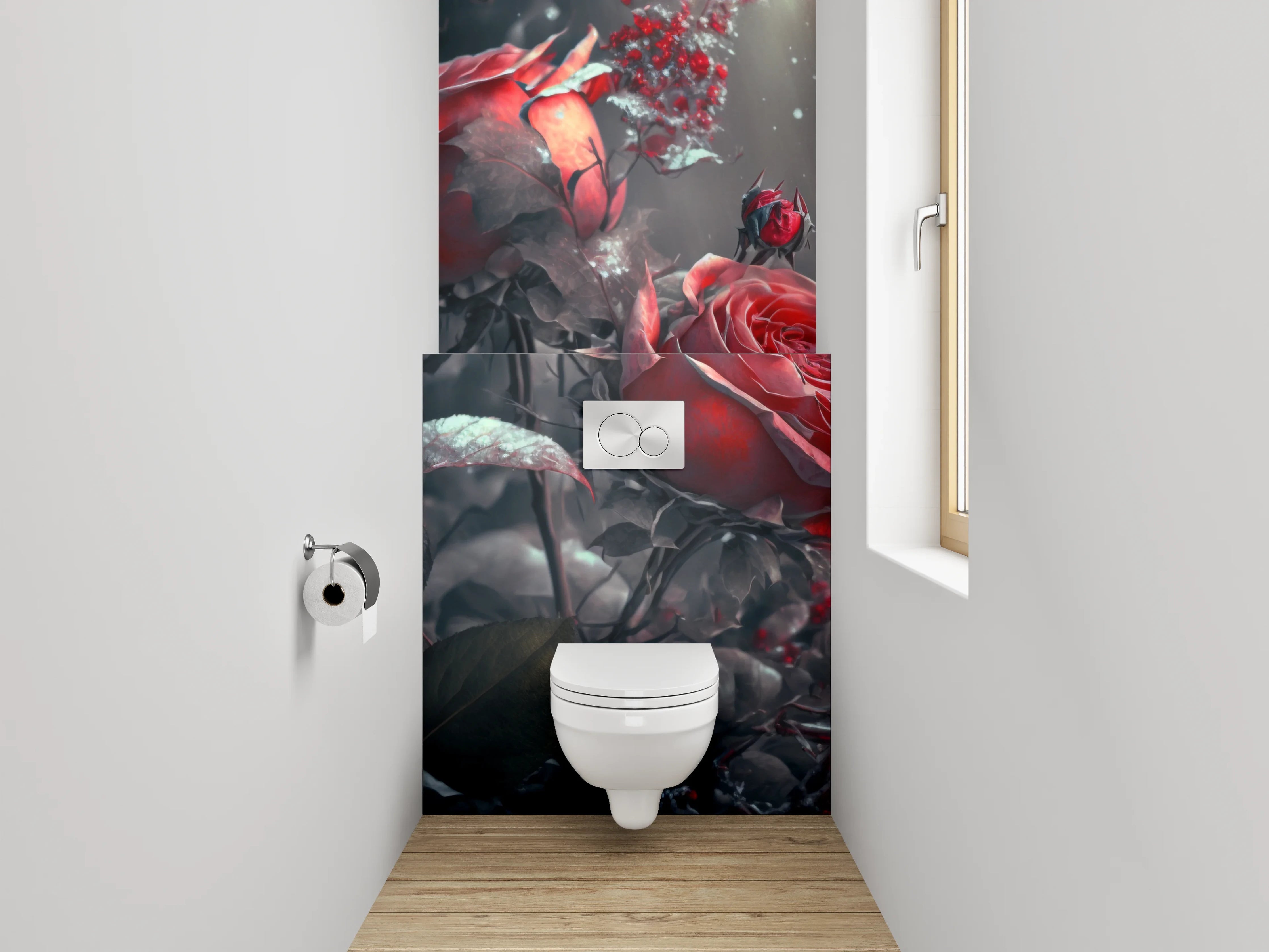 WC-Rückwand - Mystische Rosen im sanften Licht