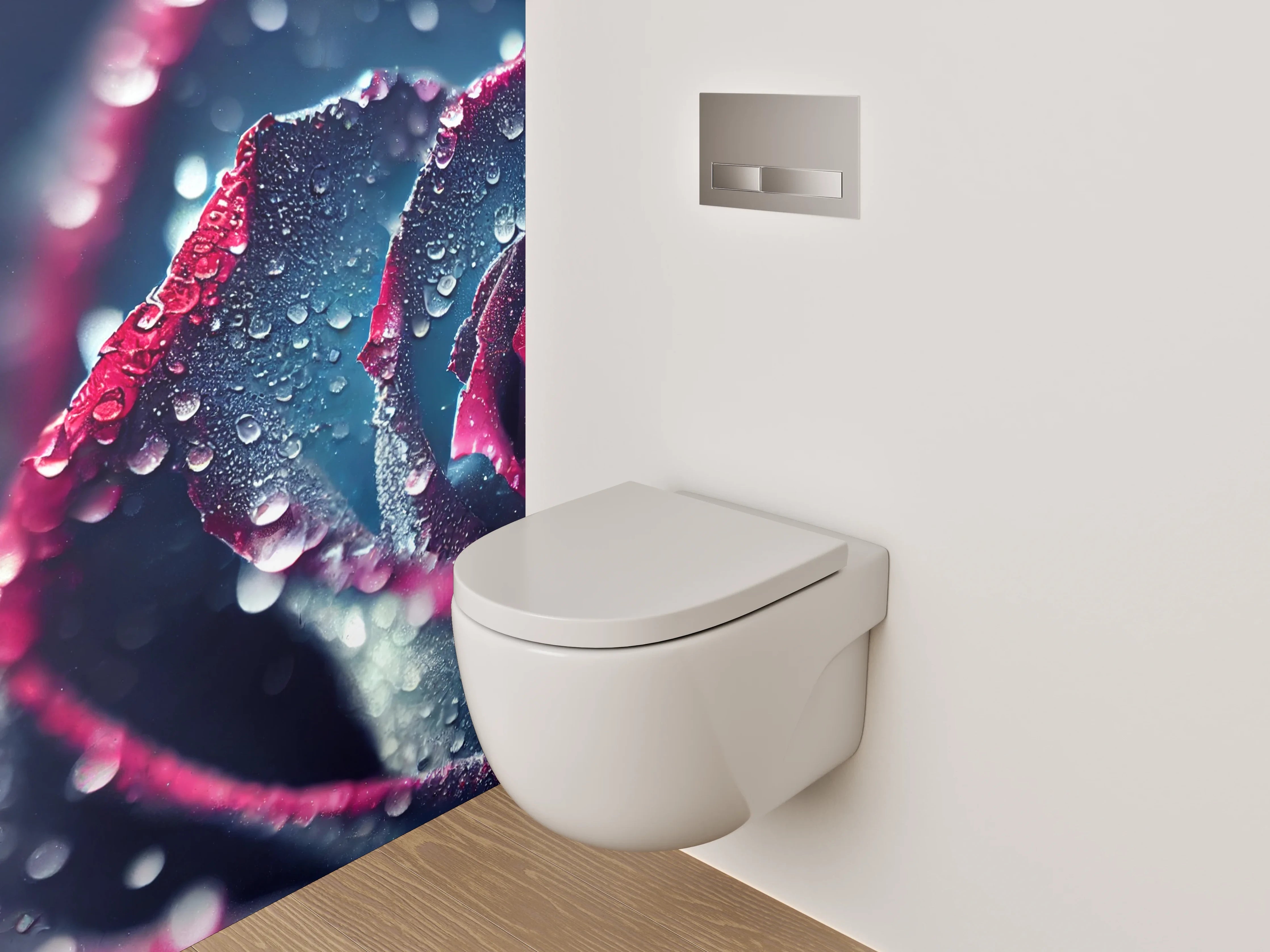 WC-Rückwand - Mystische Rosenblüte mit Tautropfen
