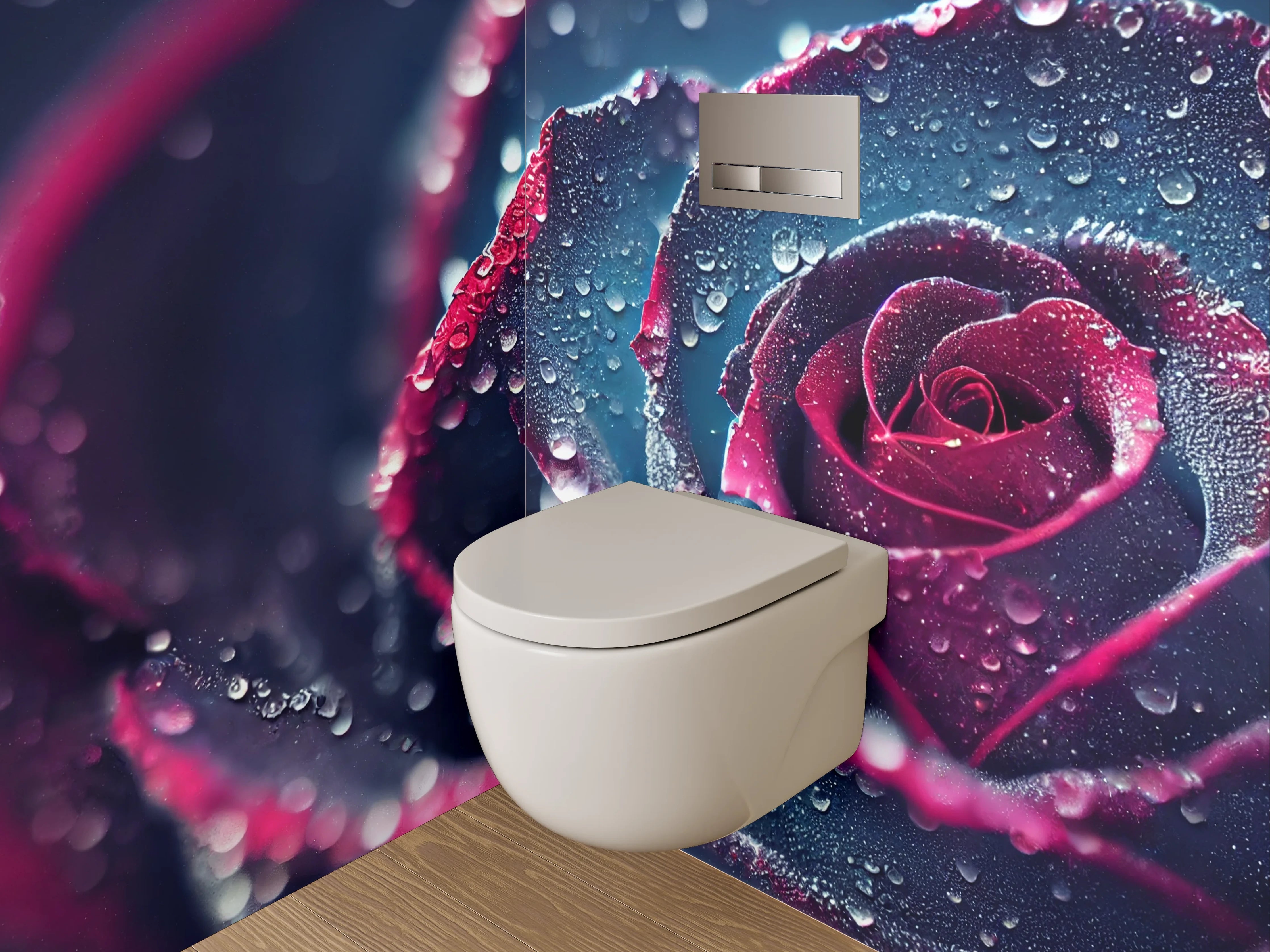 WC-Rückwand - Mystische Rosenblüte mit Tautropfen